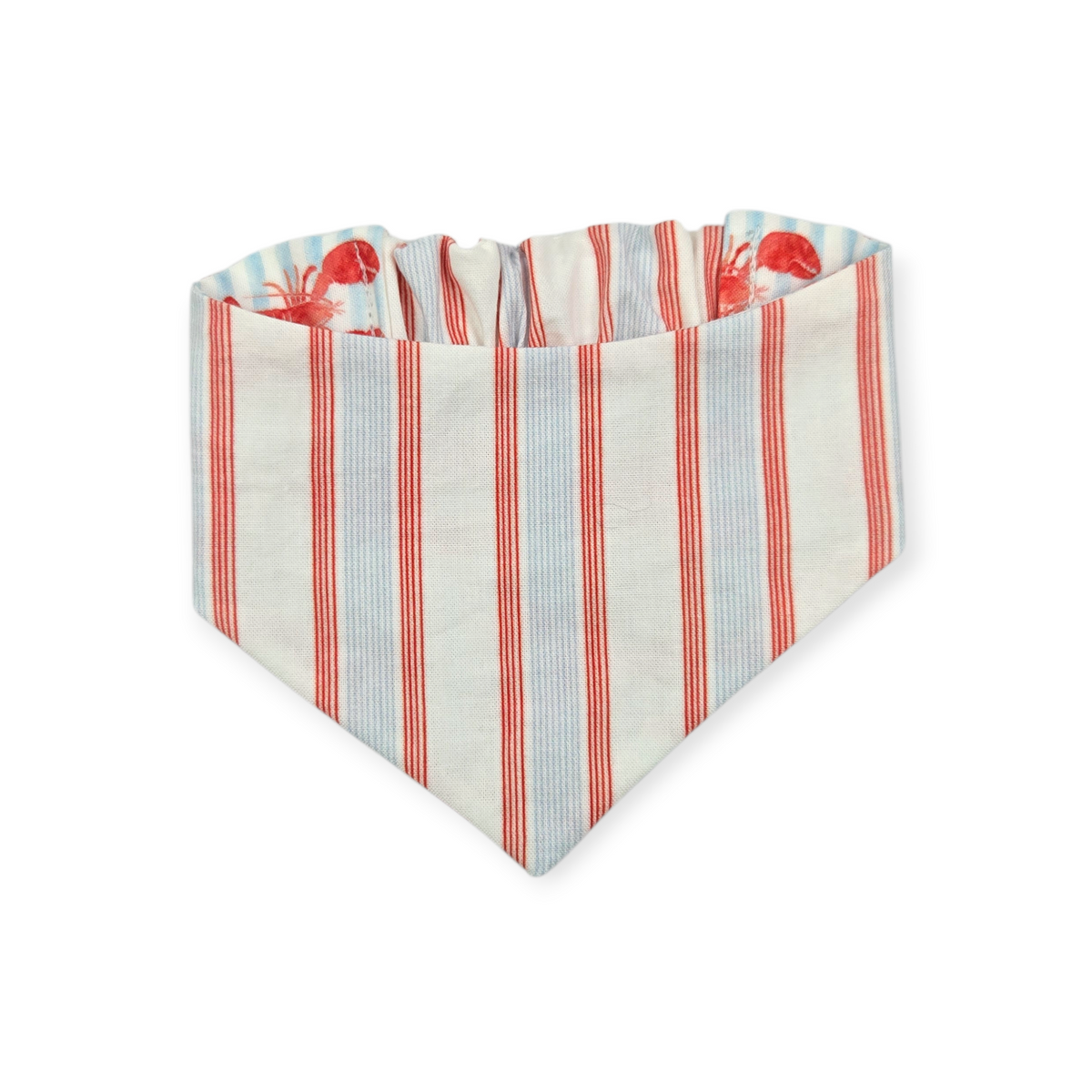Crawfish on Stripes/Red & Blue Stripes Reversible Slip-on Scrunchie Bandana (X-Small/Small)