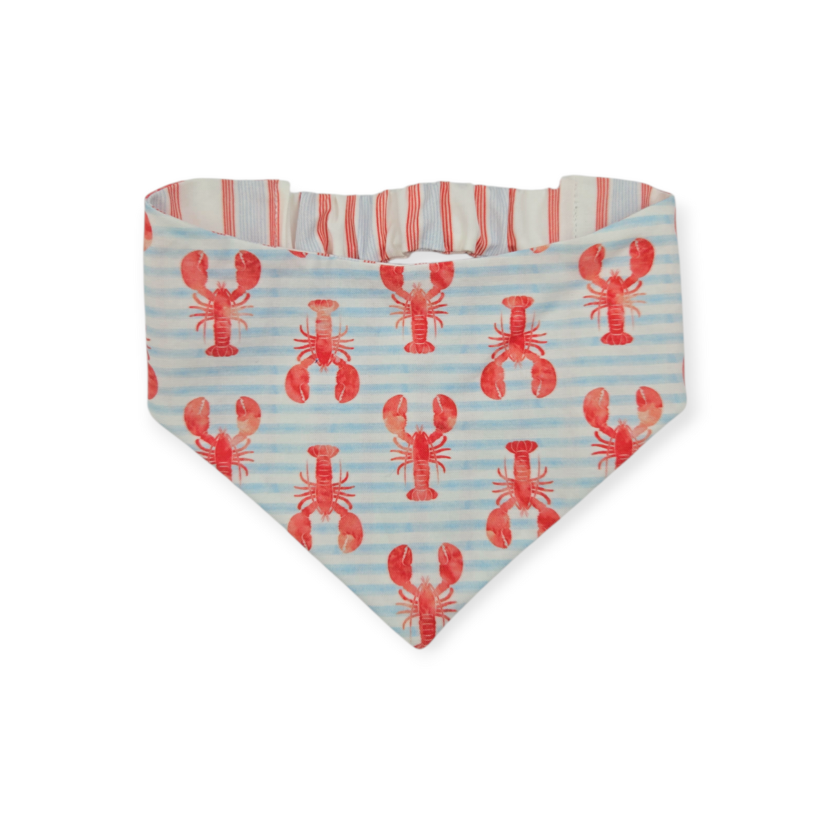 Crawfish on Stripes/Red & Blue Stripes Reversible Slip-on Scrunchie Bandana (Medium)