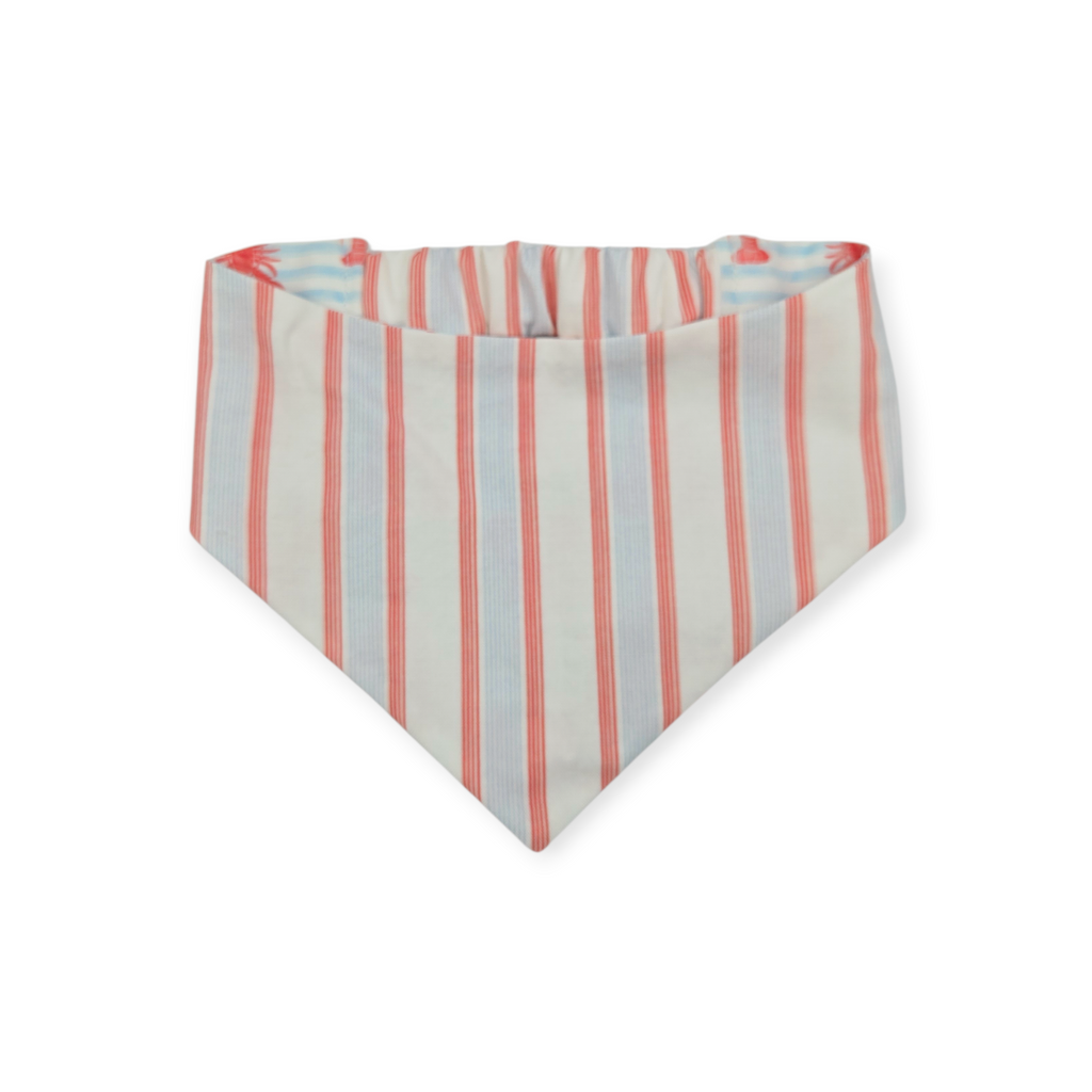 Crawfish on Stripes/Red & Blue Stripes Reversible Slip-on Scrunchie Bandana (Small/Medium)