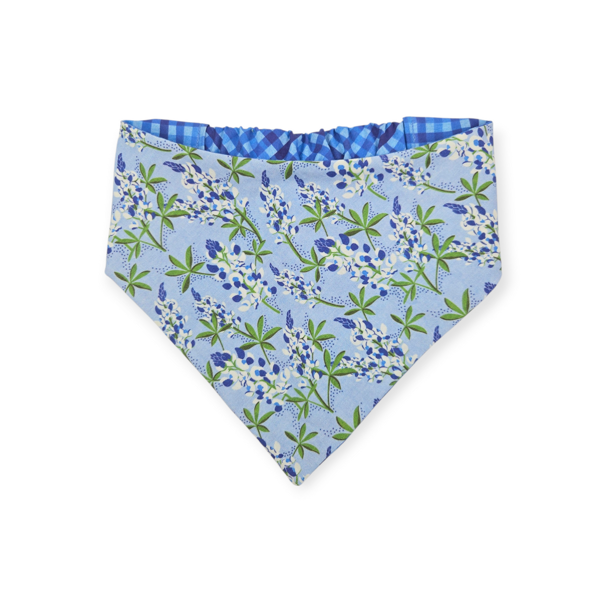 Cottagecore Bluebonnet/Blue Diagonal Plaid Reversible Slip-on Scrunchie Bandana (Large/X-Large)