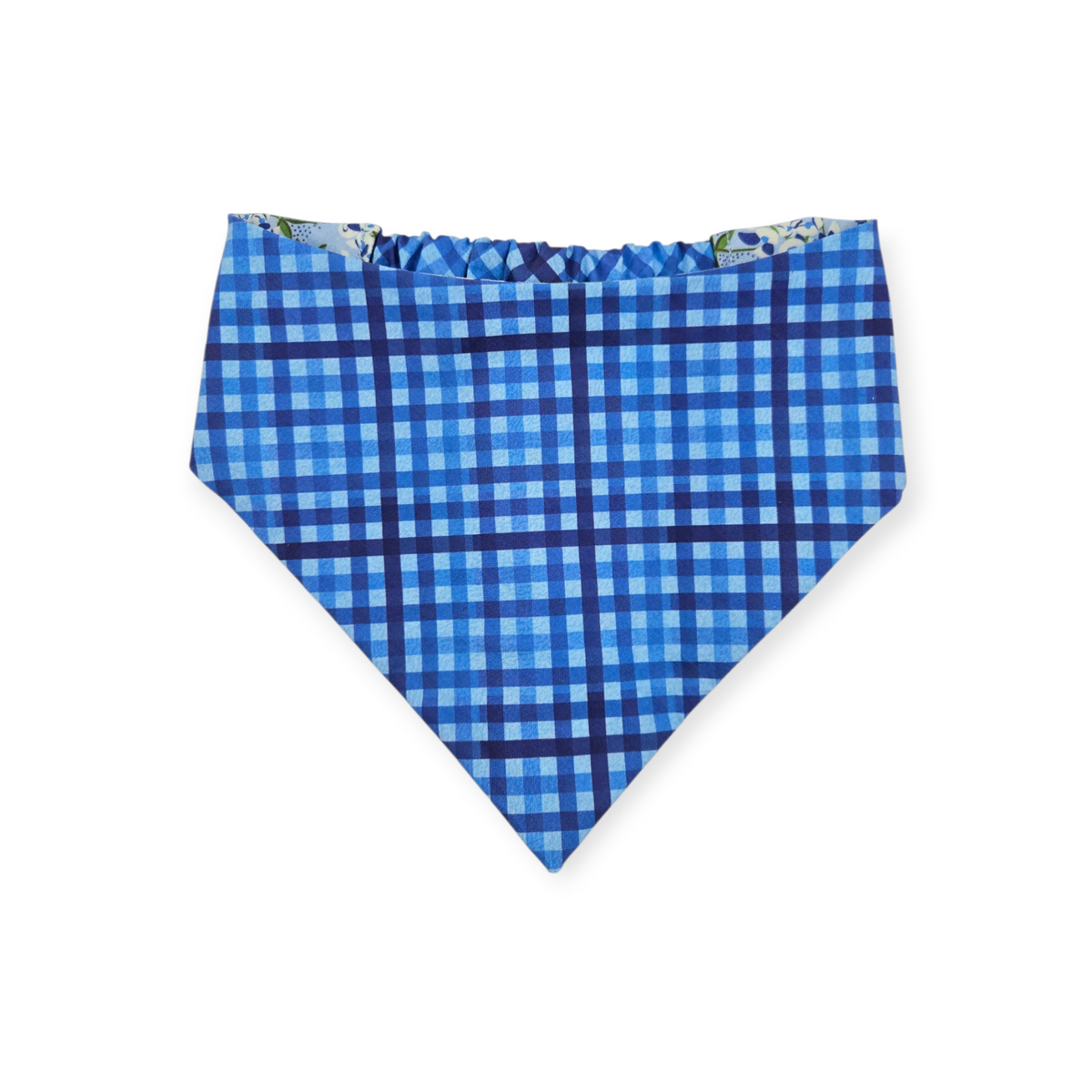 Cottagecore Bluebonnet/Blue Diagonal Plaid Reversible Slip-on Scrunchie Bandana (Large/X-Large)
