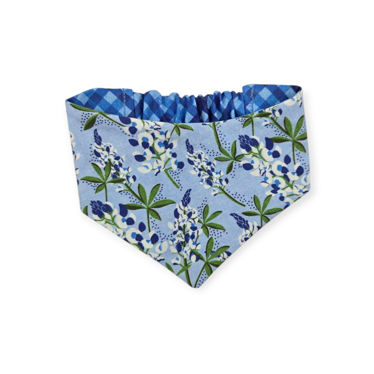 Cottagecore Bluebonnet/Blue Diagonal Plaid Reversible Slip-on Scrunchie Bandana (Small)