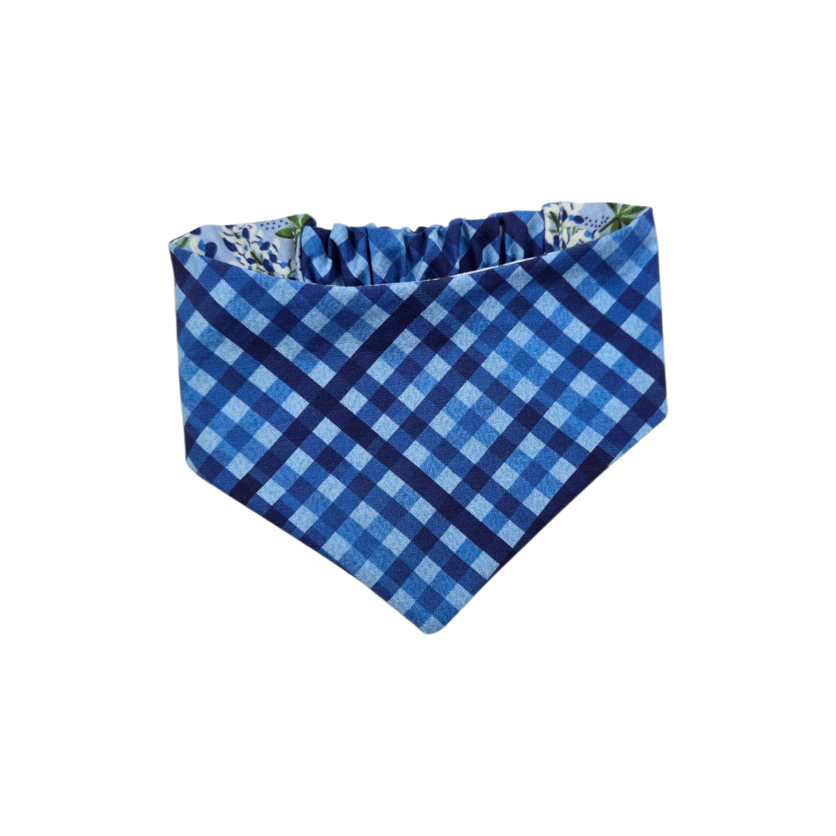Cottagecore Bluebonnet/Blue Diagonal Plaid Reversible Slip-on Scrunchie Bandana (Small)