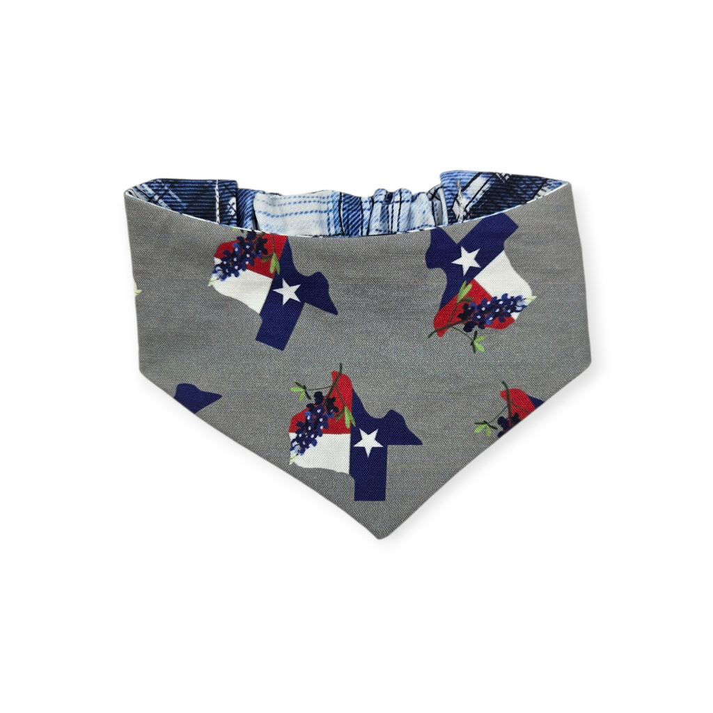 Texas Bluebonnet/Denim Tartan Plaid Reversible Slip-on Scrunchie Bandana (X-Small/Small)