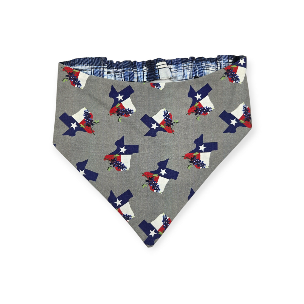 Texas Bluebonnet/Denim Tartan Plaid Reversible Slip-on Scrunchie Bandana (Large/X-Large)