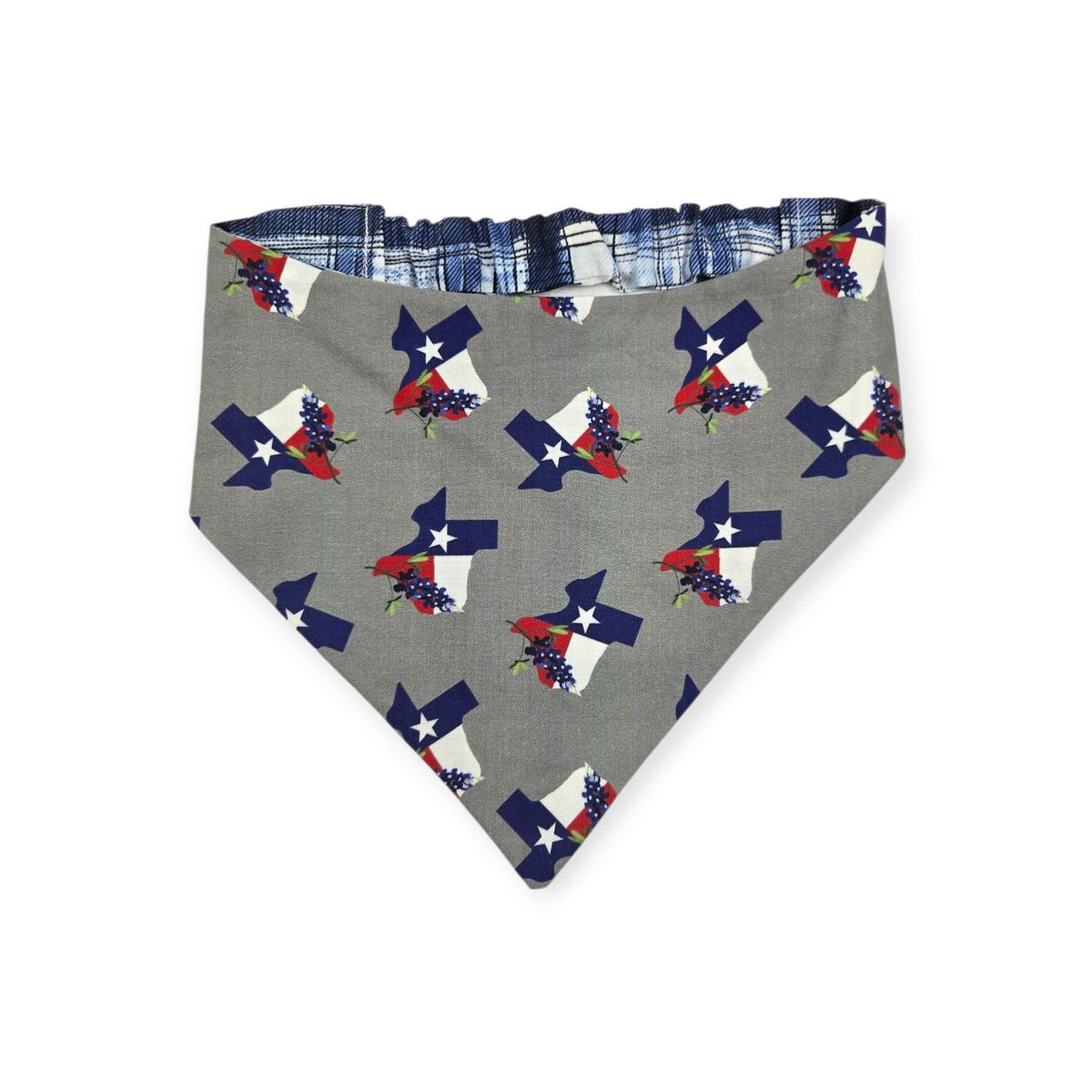 Texas Bluebonnet/Denim Tartan Plaid Reversible Slip-on Scrunchie Bandana (X-Large)