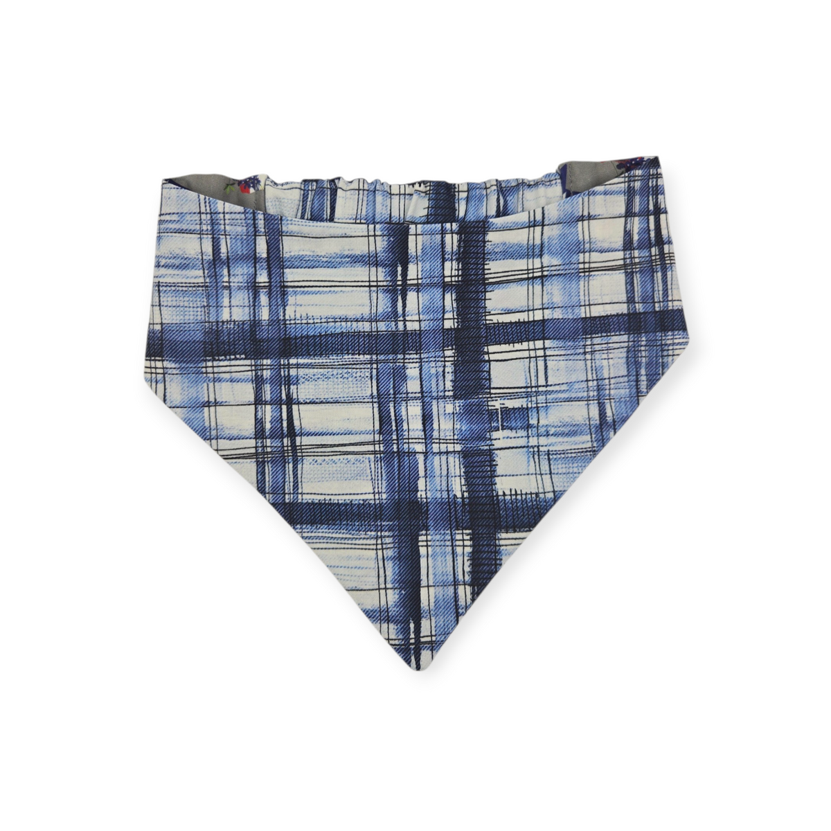 Texas Bluebonnet/Denim Tartan Plaid Reversible Slip-on Scrunchie Bandana (Large)