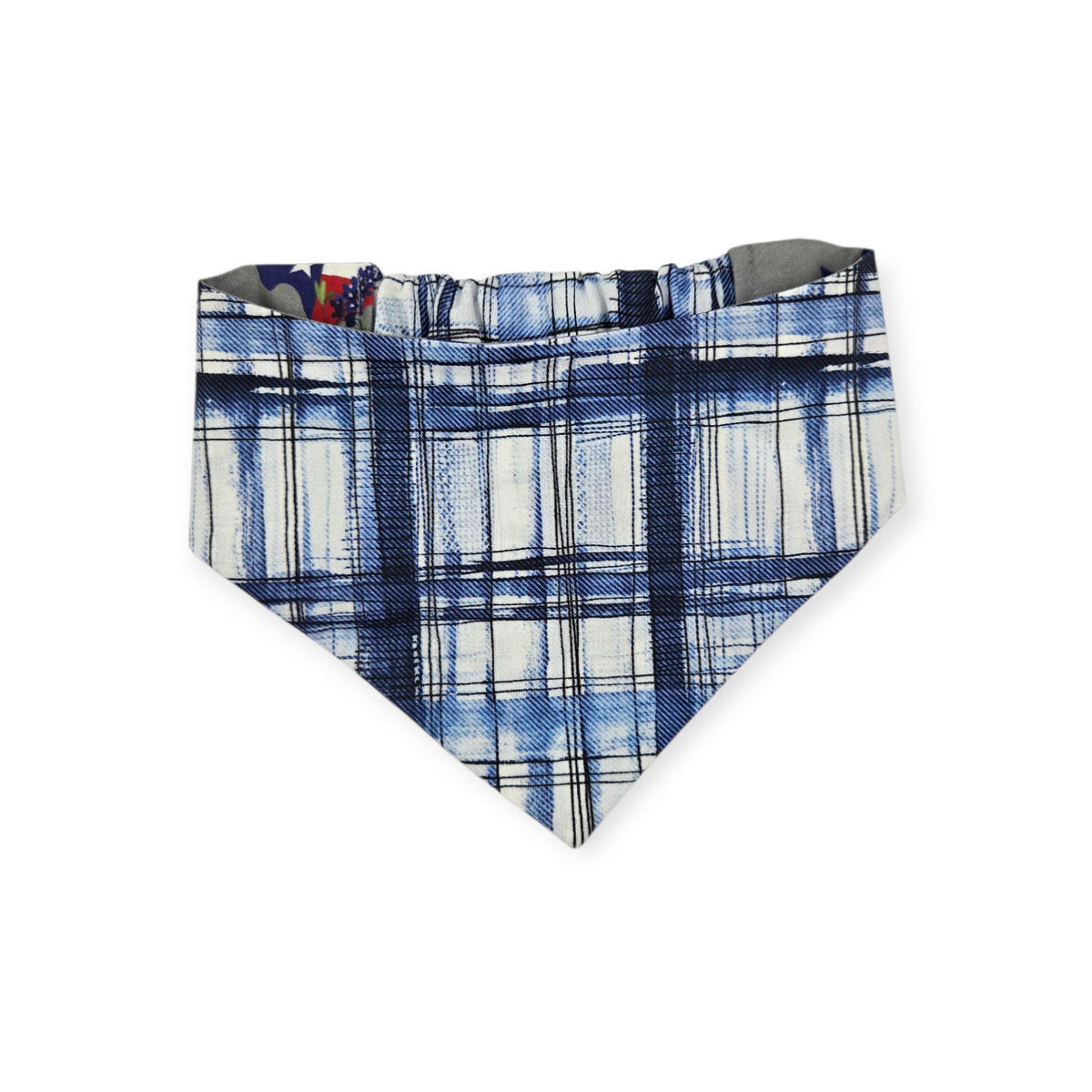 Texas Bluebonnet/Denim Tartan Plaid Reversible Slip-on Scrunchie Bandana (Medium/Large)