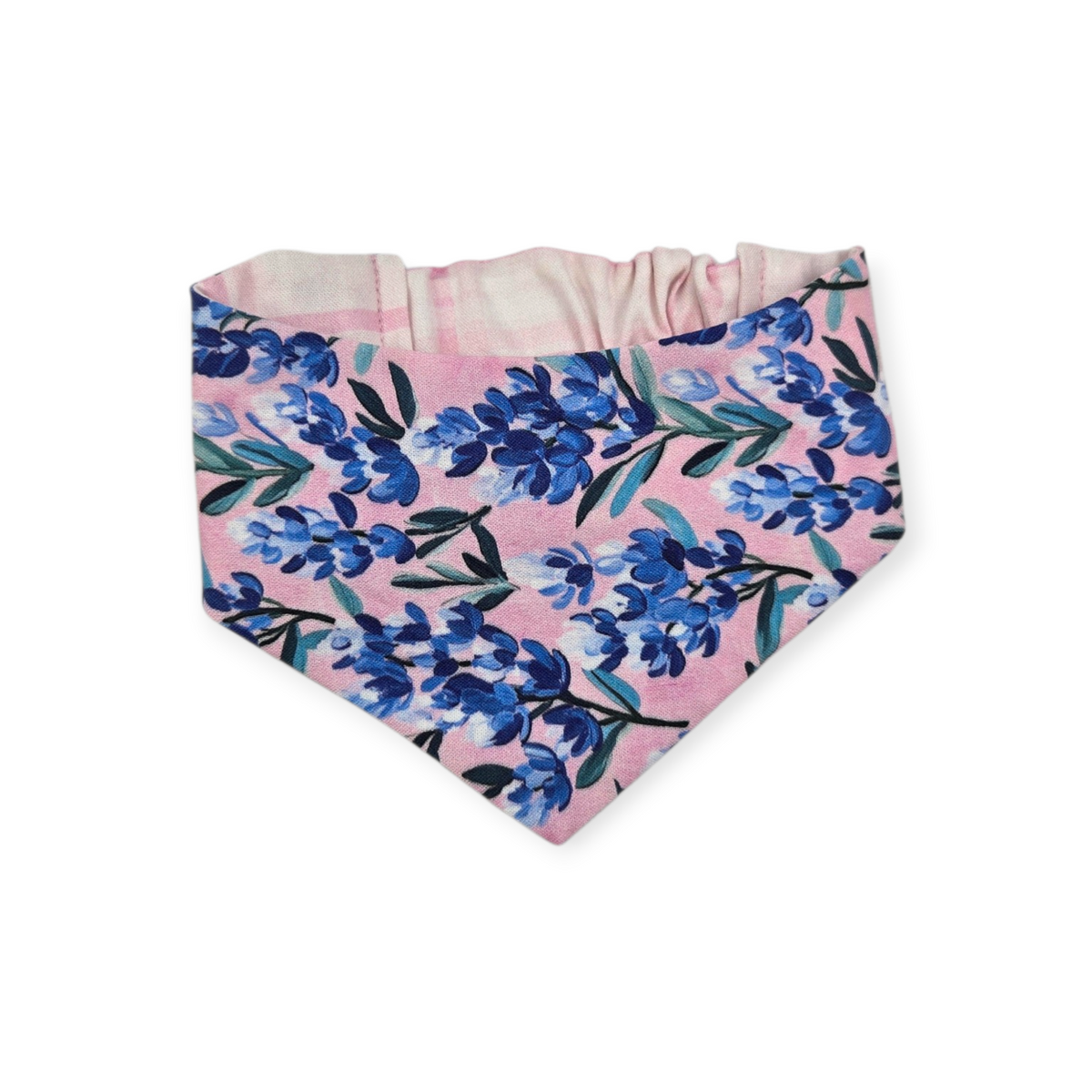 Pink Preppy Bluebonnets/Pink Plaid Reversible Slip-on Scrunchie Bandana (X-Small/Small)