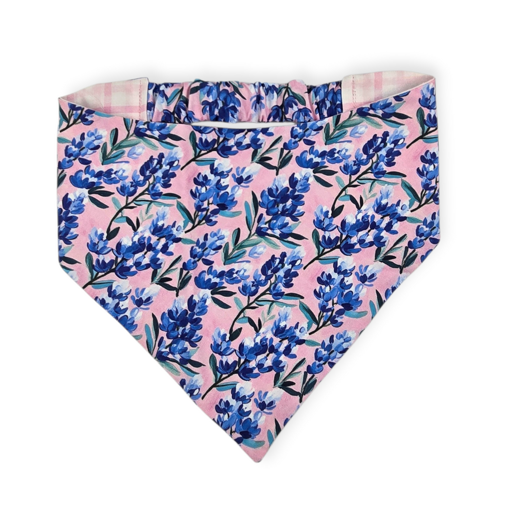 Pink Preppy Bluebonnets/Pink Plaid Reversible Slip-on Scrunchie Bandana (X-Large)