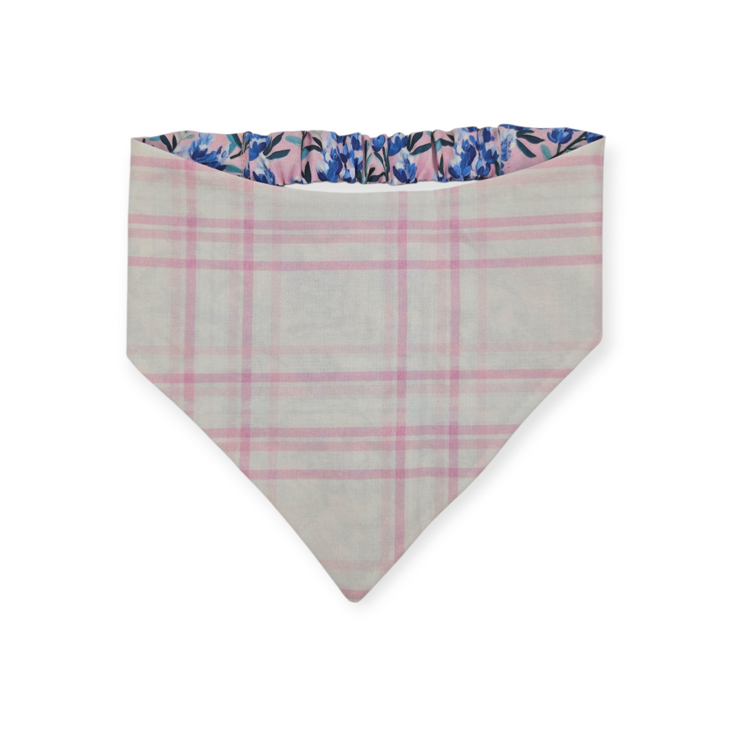 Pink Preppy Bluebonnets/Pink Plaid Reversible Slip-on Scrunchie Bandana (Large)