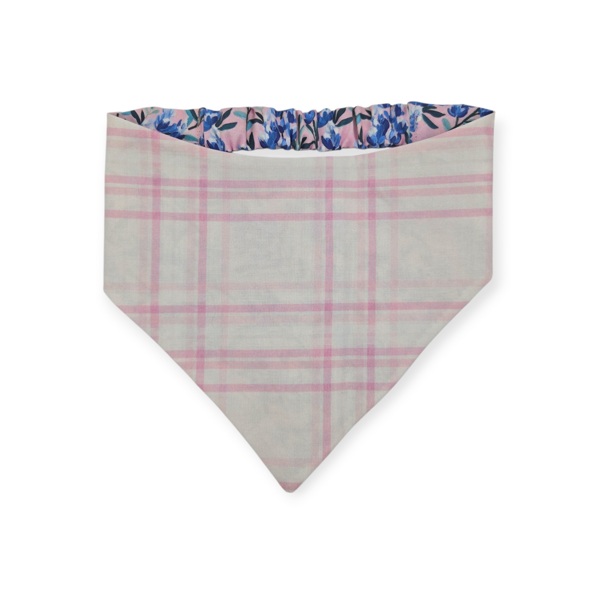 Pink Preppy Bluebonnets/Pink Plaid Reversible Slip-on Scrunchie Bandana (Large)