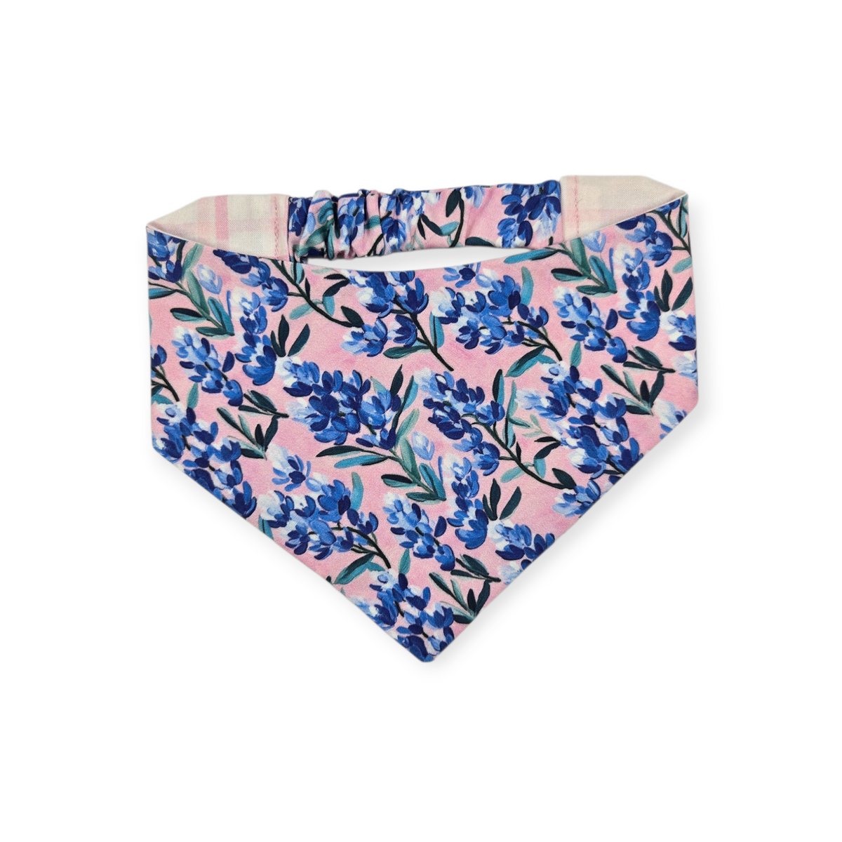 Pink Preppy Bluebonnets/Pink Plaid Reversible Slip-on Scrunchie Bandana (Small/Medium)