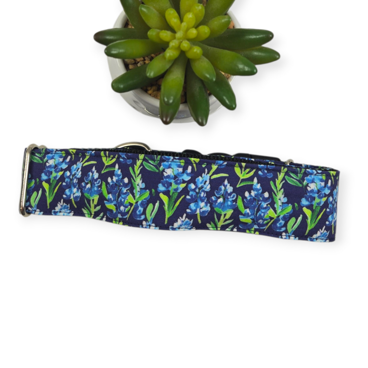 Preppy Bluebonnets on Navy Blue Dog collar (Large, 1.5" wide)