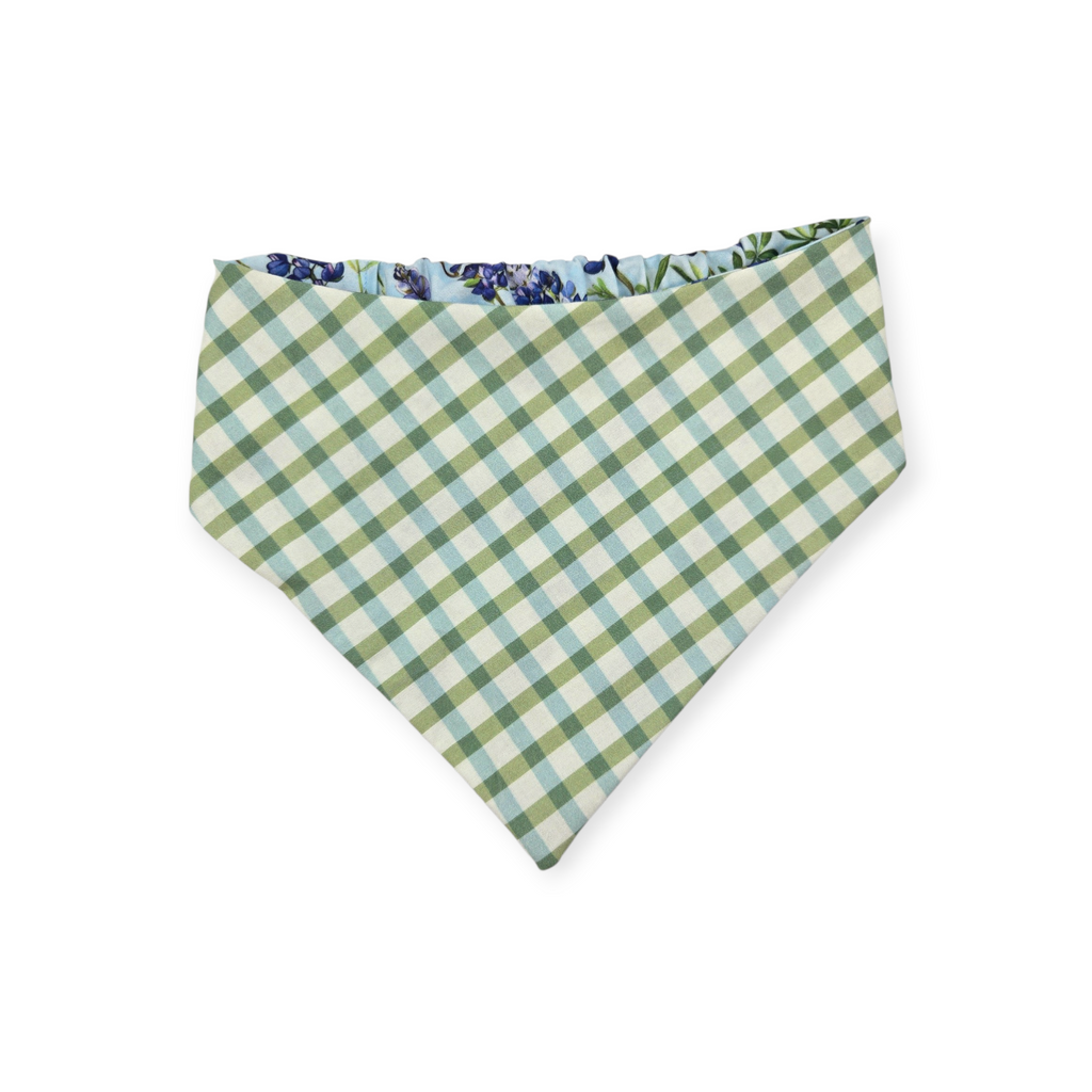 Bluebonnet & Texas/Multi Green Plaid Reversible Slip-on Scrunchie Bandana (Large)
