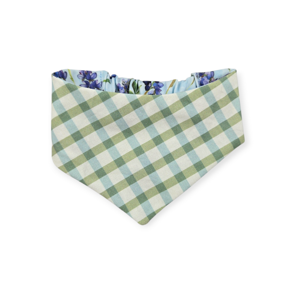 Bluebonnet & Texas/Multi Green Plaid Reversible Slip-on Scrunchie Bandana (Small)