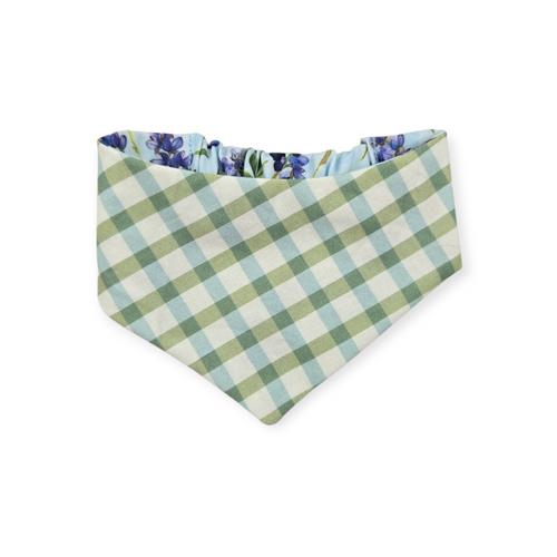Bluebonnet & Texas/Multi Green Plaid Reversible Slip-on Scrunchie Bandana (Small)