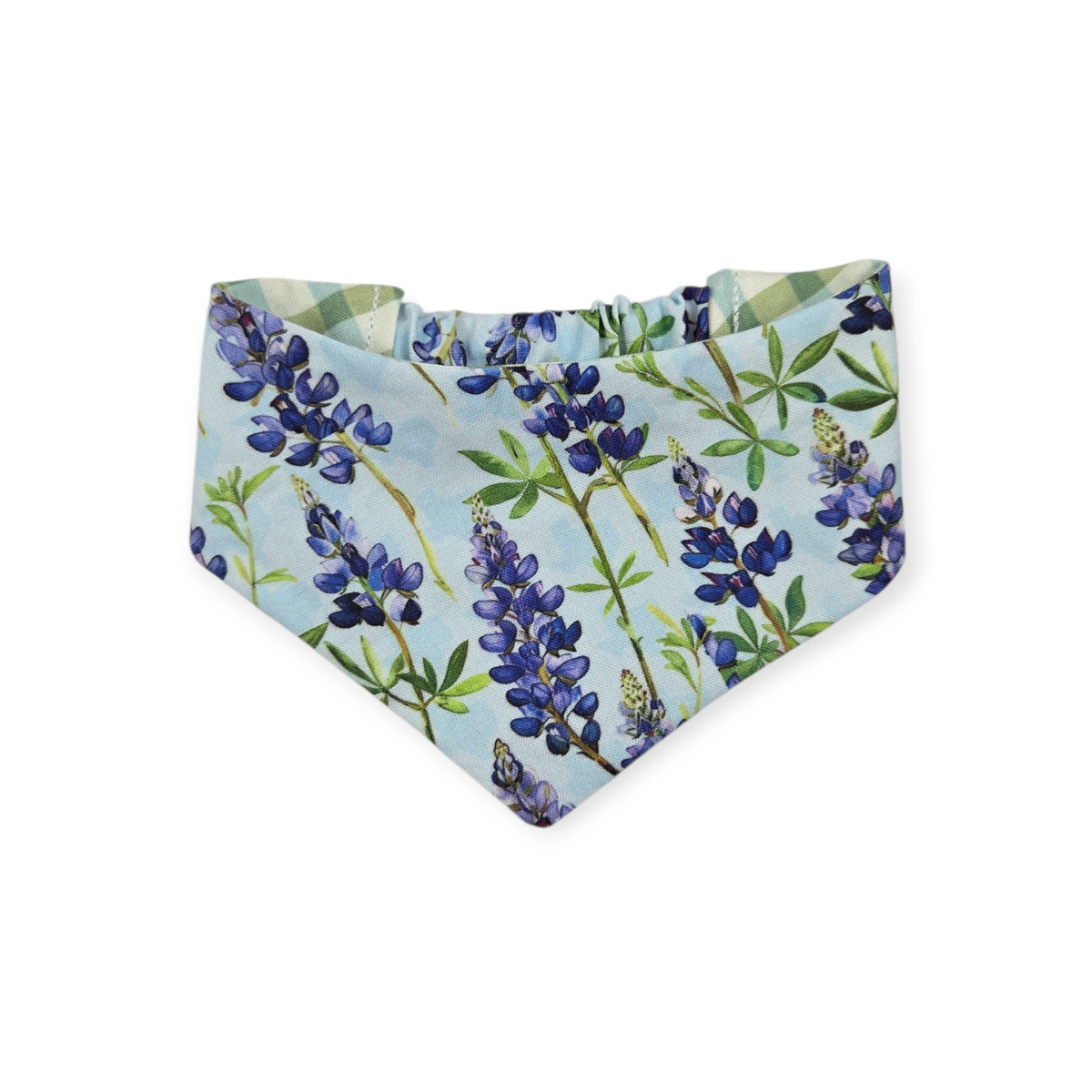 Bluebonnet & Texas/Multi Green Plaid Reversible Slip-on Scrunchie Bandana (Small)