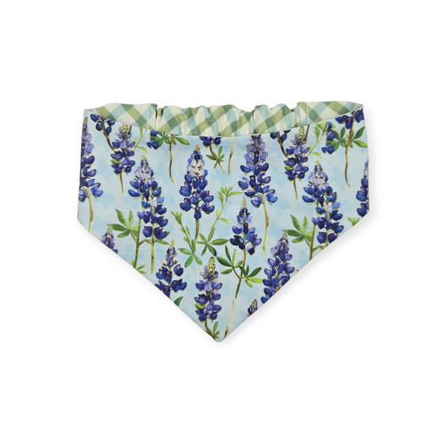 Bluebonnet & Texas/Multi Green Plaid Reversible Slip-on Scrunchie Bandana (Medium)