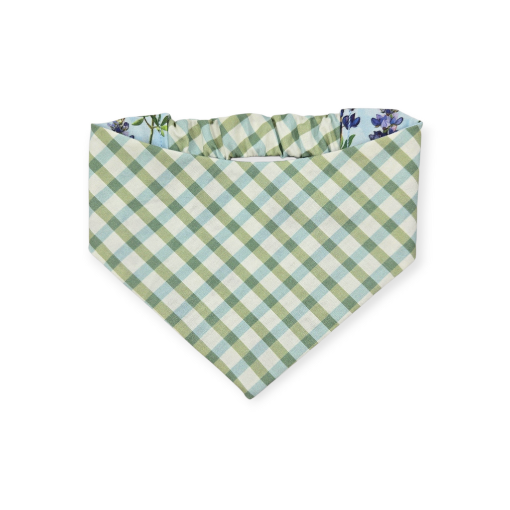 Bluebonnet & Texas/Multi Green Plaid Reversible Slip-on Scrunchie Bandana (Medium)