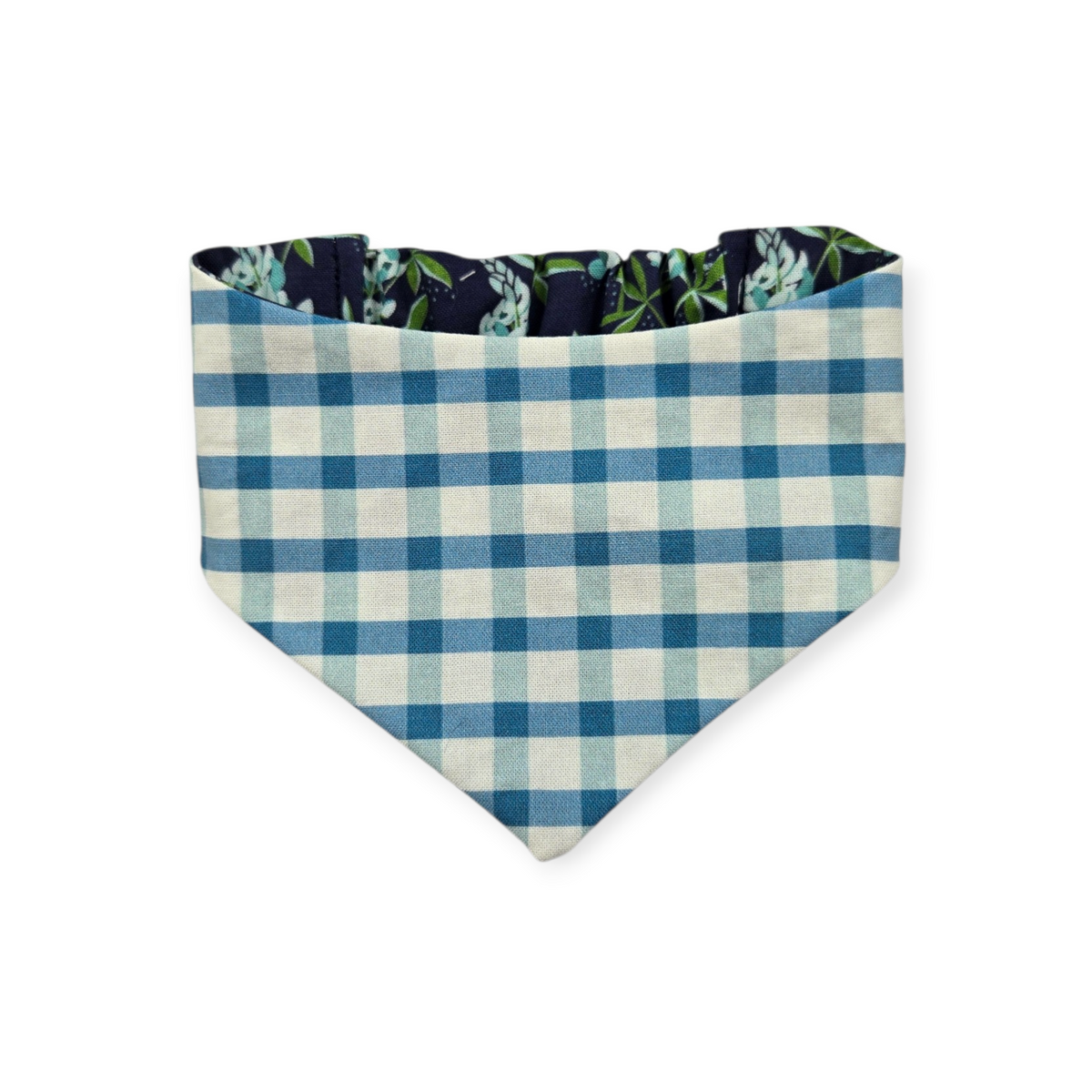 Cottagecore Bluebonnet/Blue Spring Plaid Reversible Slip-on Scrunchie Bandana (Small)