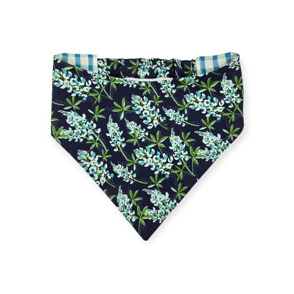 Cottagecore Bluebonnet/Blue Spring Plaid Reversible Slip-on Scrunchie Bandana (Large/X-Large)