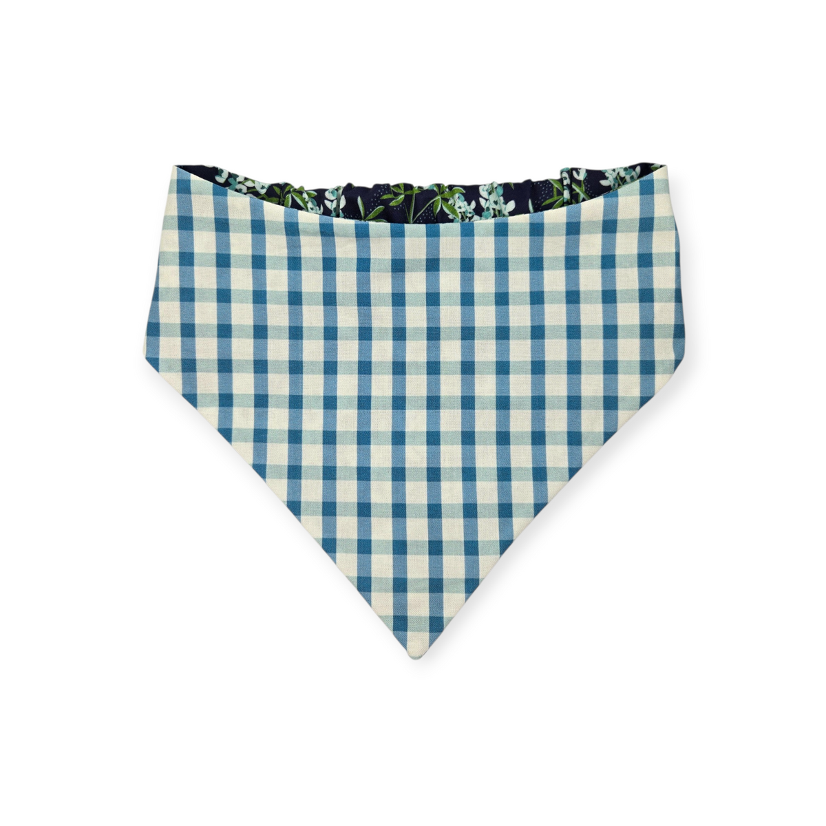 Cottagecore Bluebonnet/Blue Spring Plaid Reversible Slip-on Scrunchie Bandana (X-Large)
