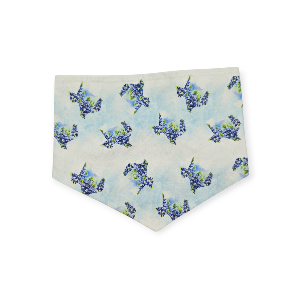 Texas Shaped Bluebonnet/Blue Watercolor Plaid Reversible Tie-on Bandana (Large)