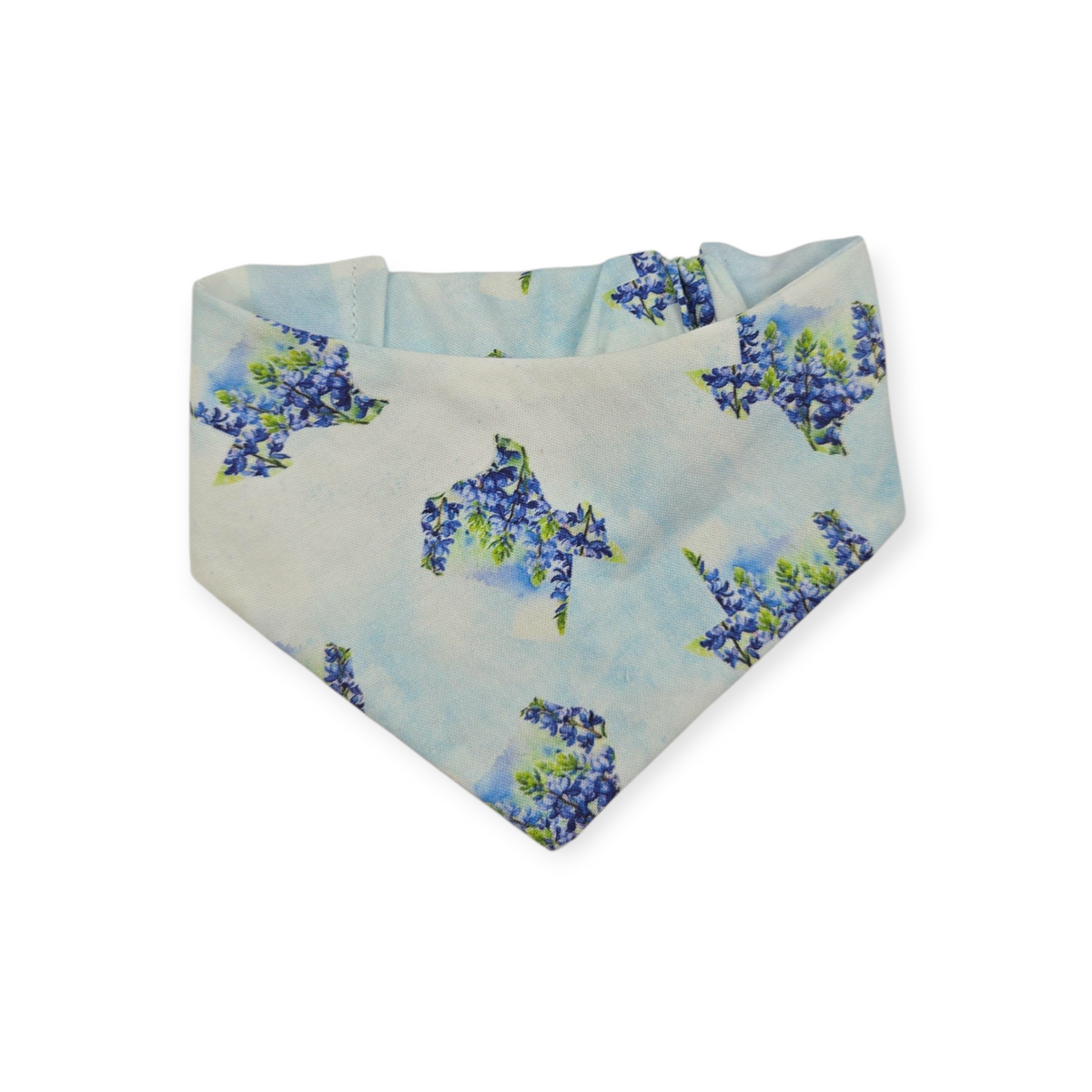 Texas Shaped Bluebonnet/Blue Watercolor Plaid Reversible Slip-on Scrunchie Bandana (X-Small/Small)