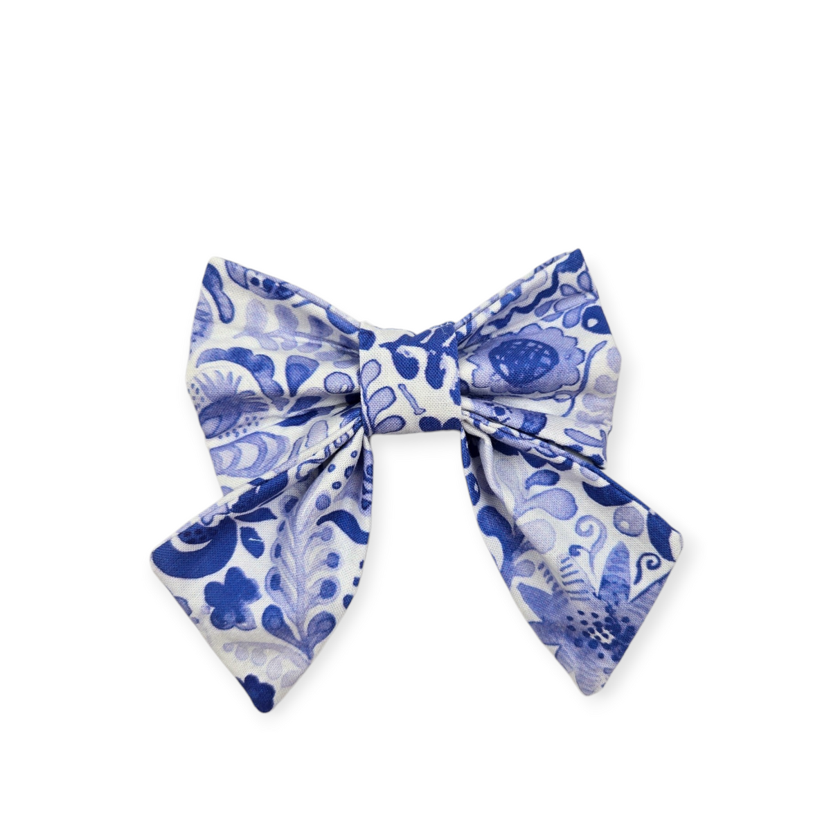 Folksy Blue Watercolor Florals Sailor Bow - 4"