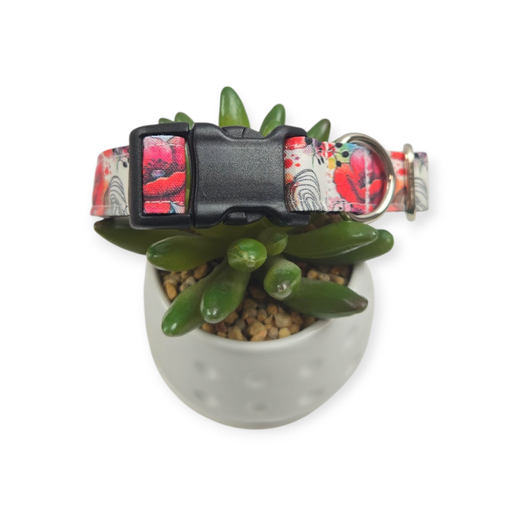 Watercolor Poppies (var #2) Dog Collar (Small, 3/4" wide)