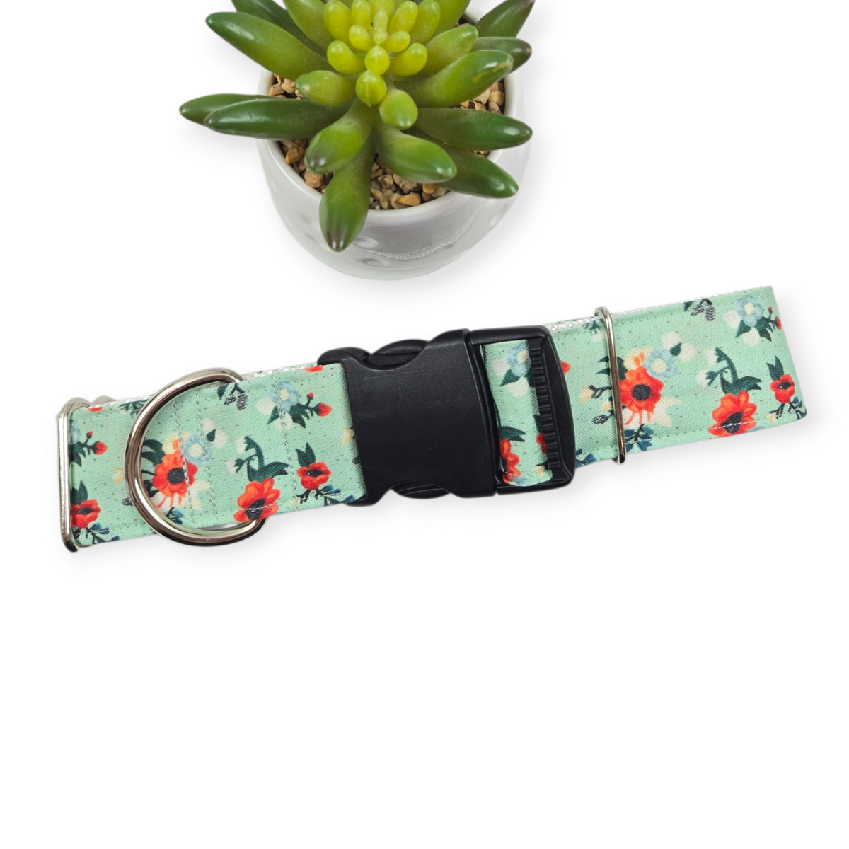 Small Watercolor Poppies Dog Collar (X-Large, 1.5" wide)