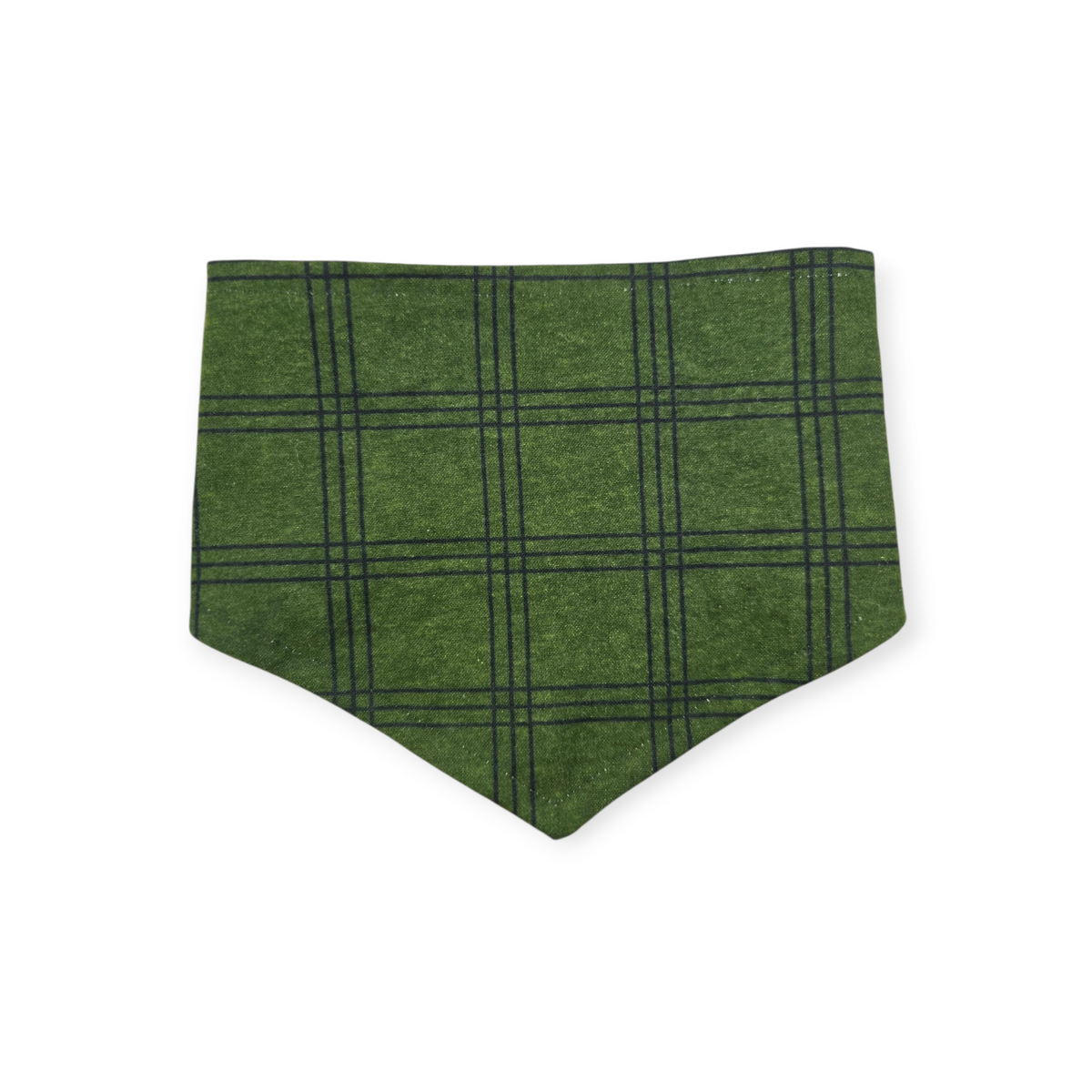 Red Poppy Block Print/Dark Olive Plaid Reversible Tie-on Bandana (Small)