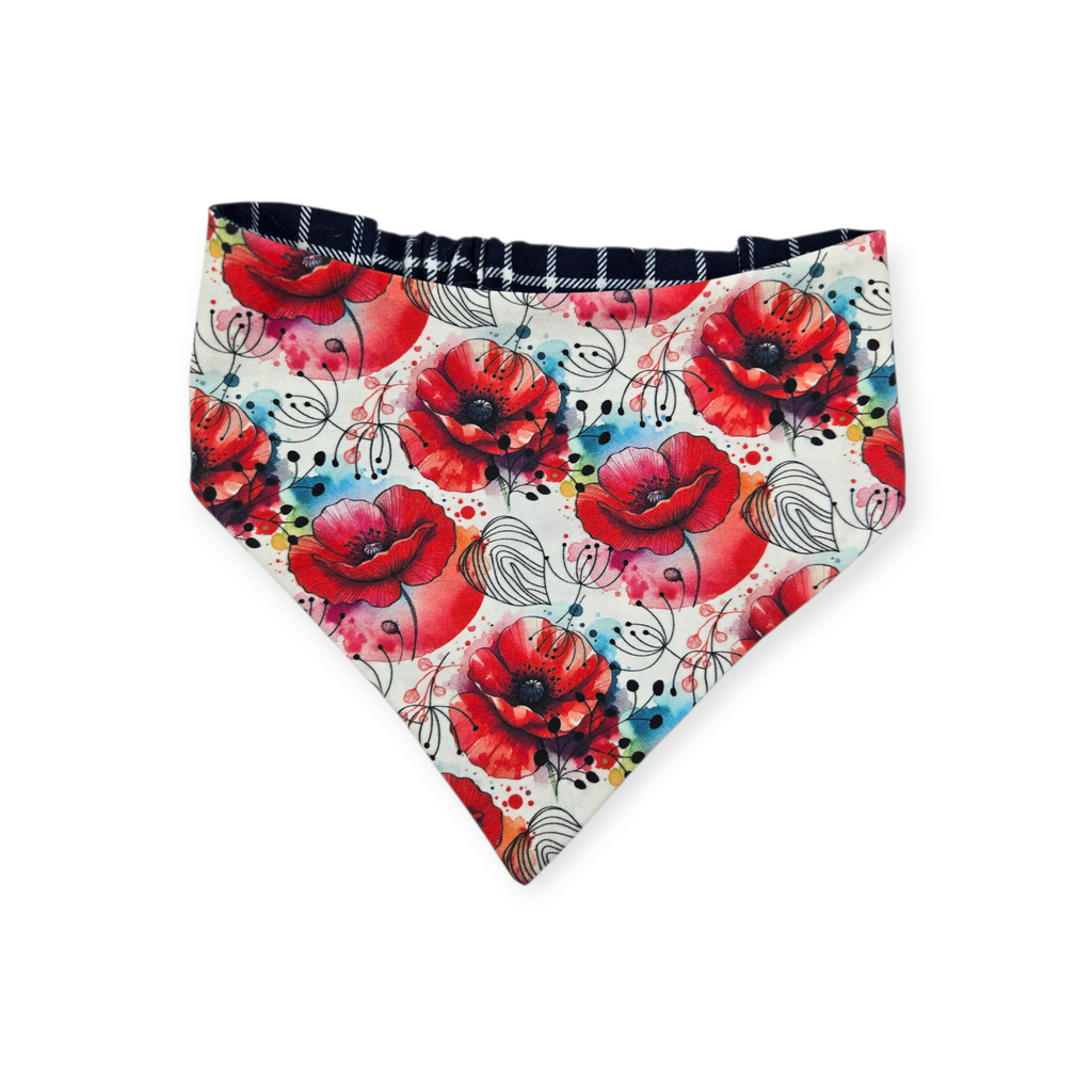 Watercolor Poppy/Navy Windowpane Plaid Reversible Slip-on Scrunchie Bandana (Large)