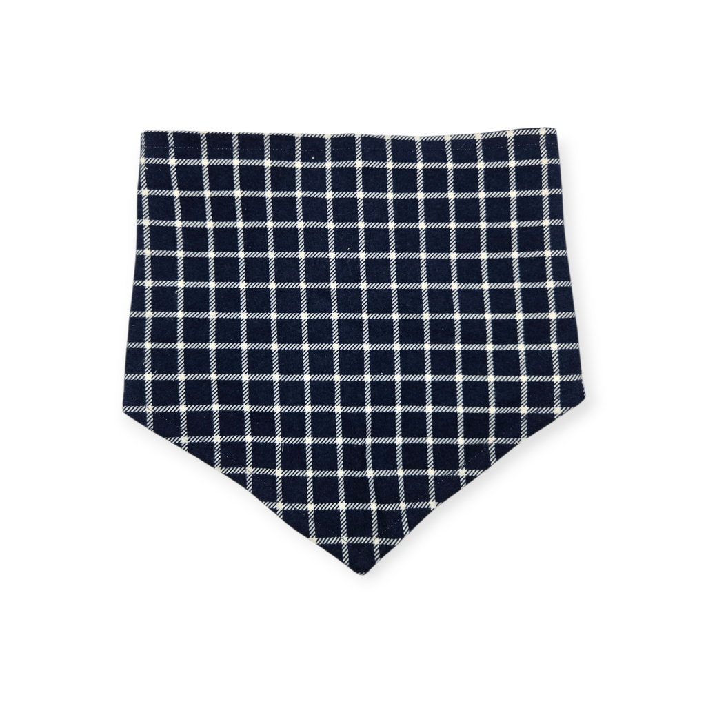 Watercolor Poppy/Navy Windowpane Plaid Reversible Tie-on Bandana (Large)
