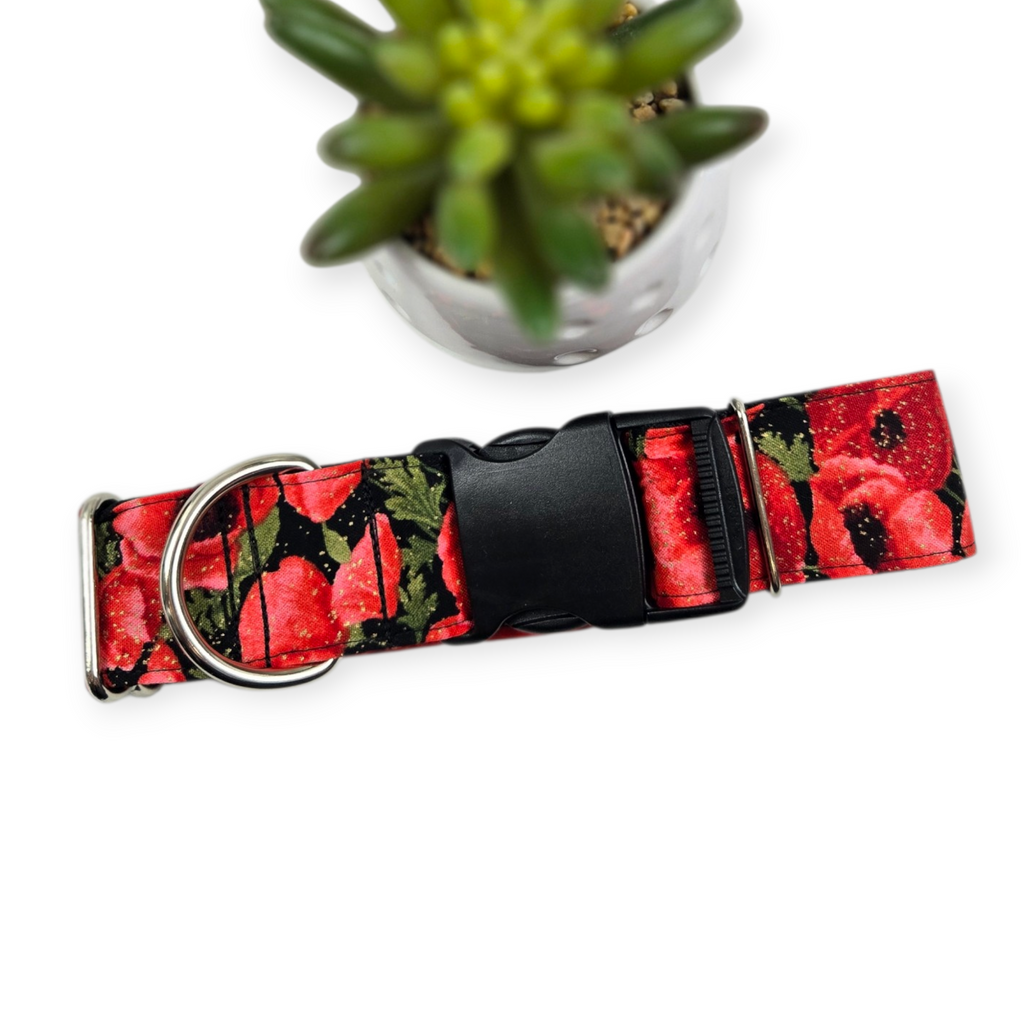 Red Poppy Dog collar (Large, 1.5" wide)