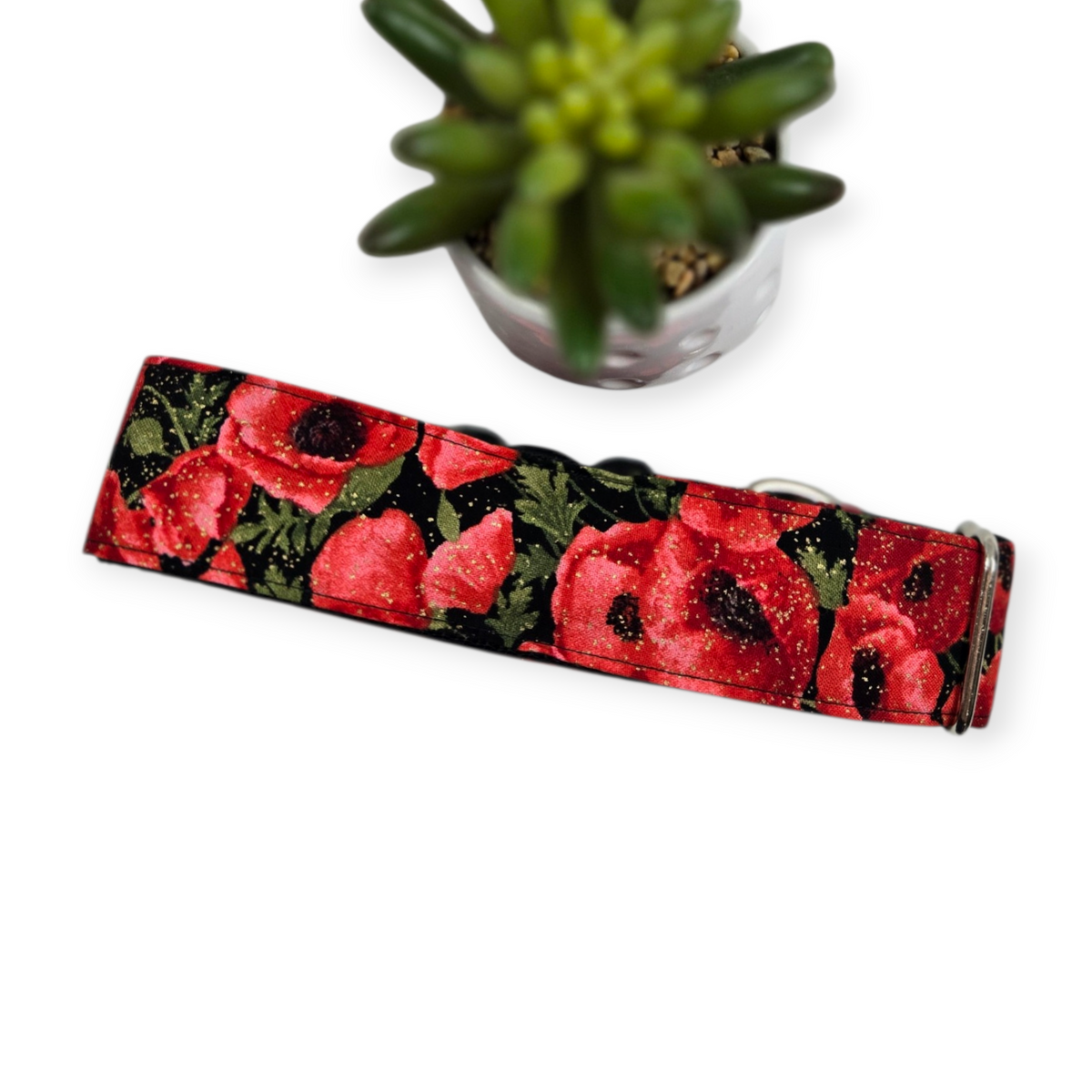 Red Poppy Dog collar (Large, 1.5" wide)