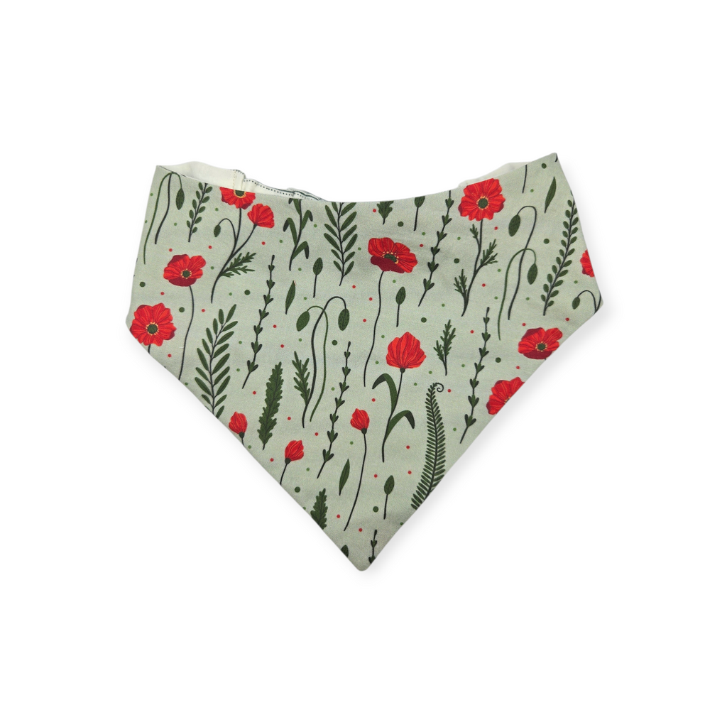 Sage Poppies/Green & Cream Stripes Reversible Slip-on Scrunchie Bandana (Large)