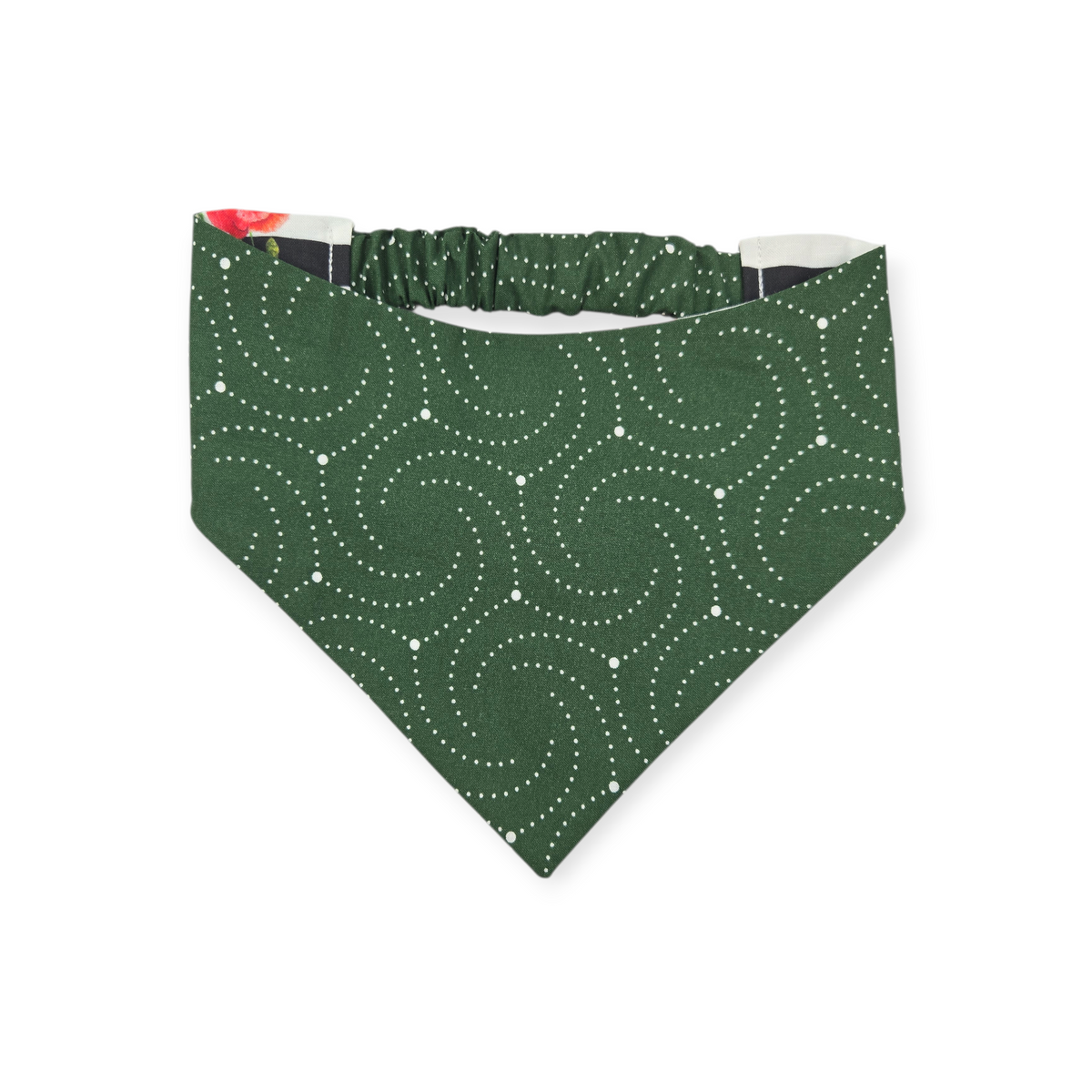 Poppies on Stripes/Dark Olive Swirl Reversible Slip-on Scrunchie Bandana (Large/X-Large)
