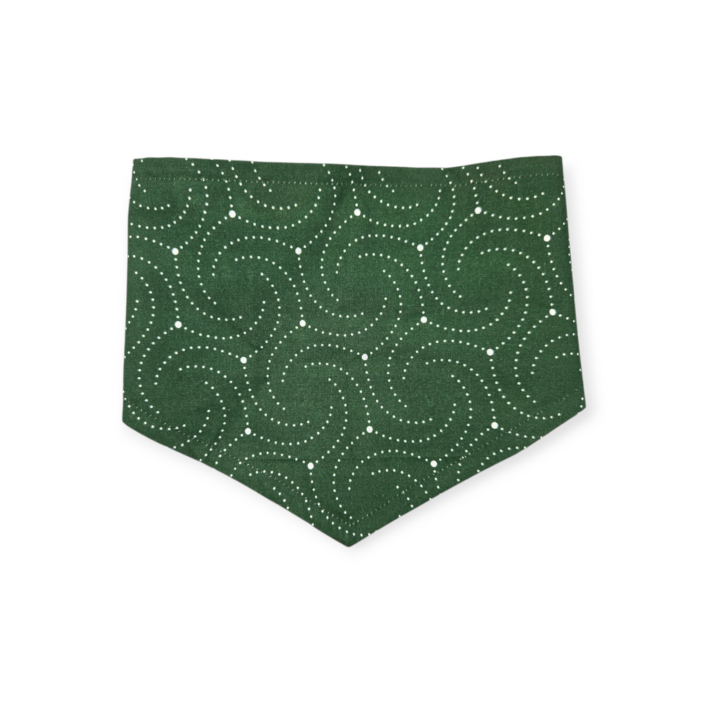 Poppies on Stripes/Dark Olive Swirl Reversible Tie-on Bandana (Large)