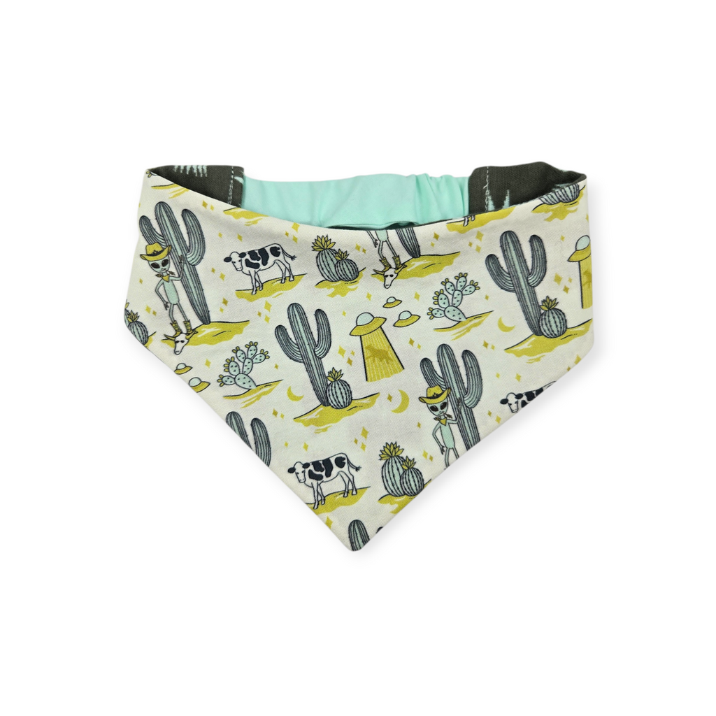 Cosmic Western Cowboy/Dark Olive Southwestern Reversible Slip-on Scrunchie Bandana (Small)