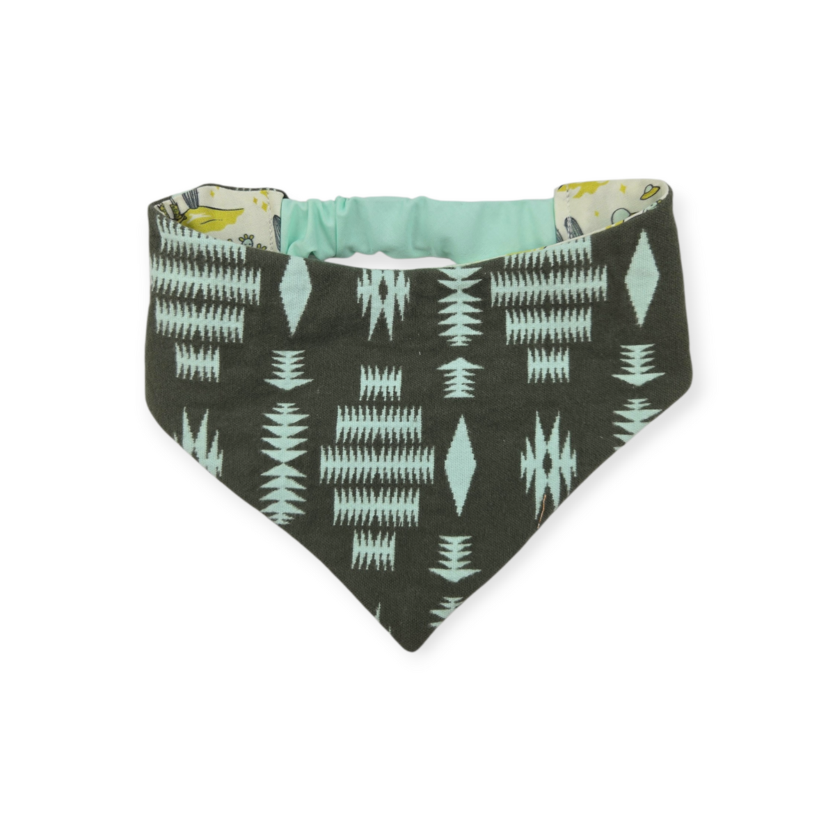 Cosmic Western Cowboy/Dark Olive Southwestern Reversible Slip-on Scrunchie Bandana (Small)