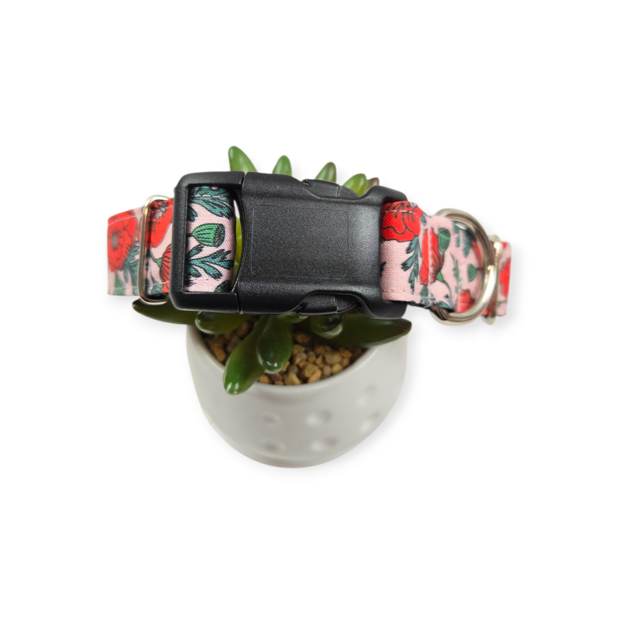 Poppy Floral on Pink Dog collar (Medium, 1" wide)
