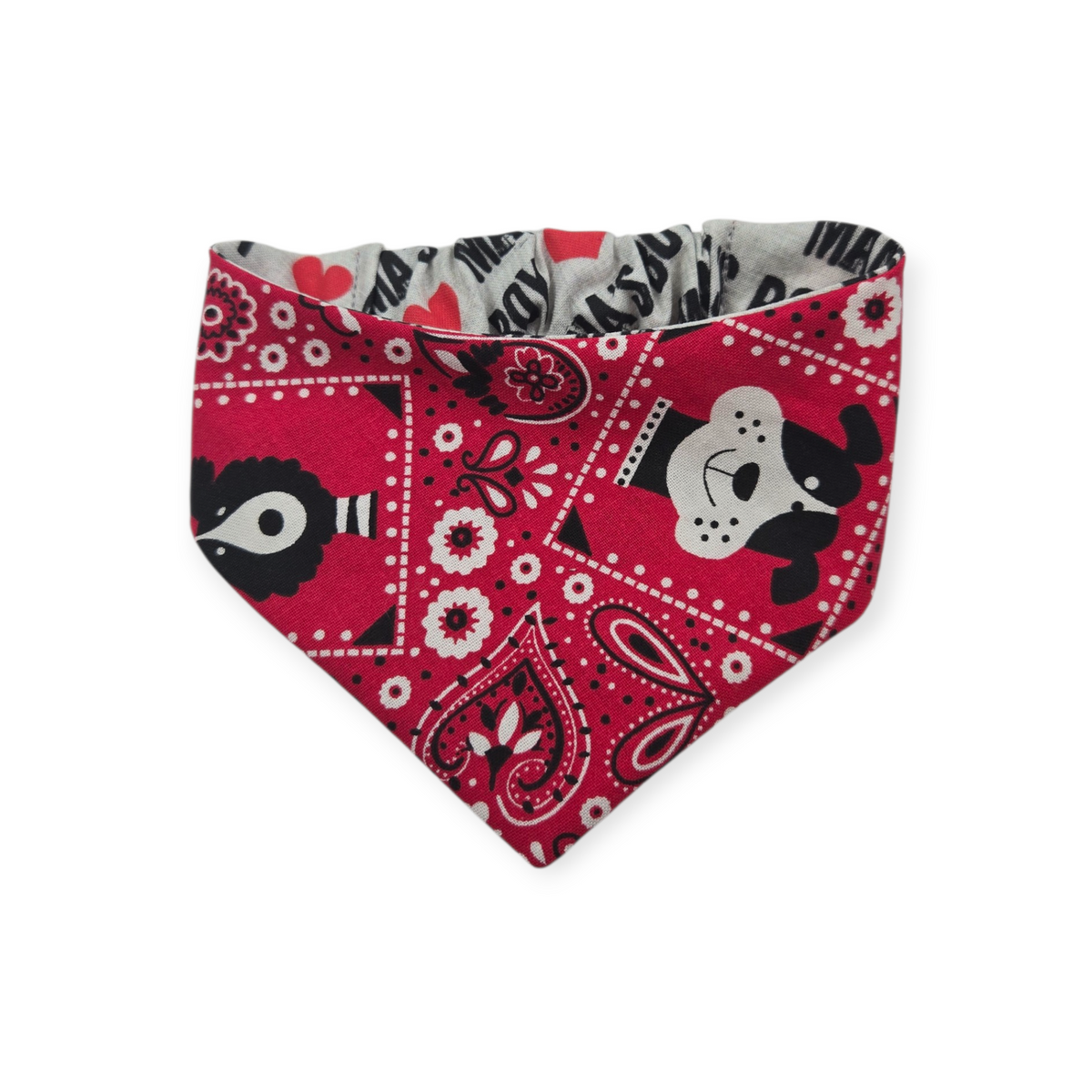 Mama's Boy/Red Paisley Reversible Slip-on Scrunchie Bandana (Small)
