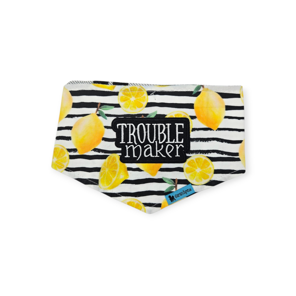 Watercolor Lemons/Black & White Plaid Reversible Tie-on Bandana (X-Small)