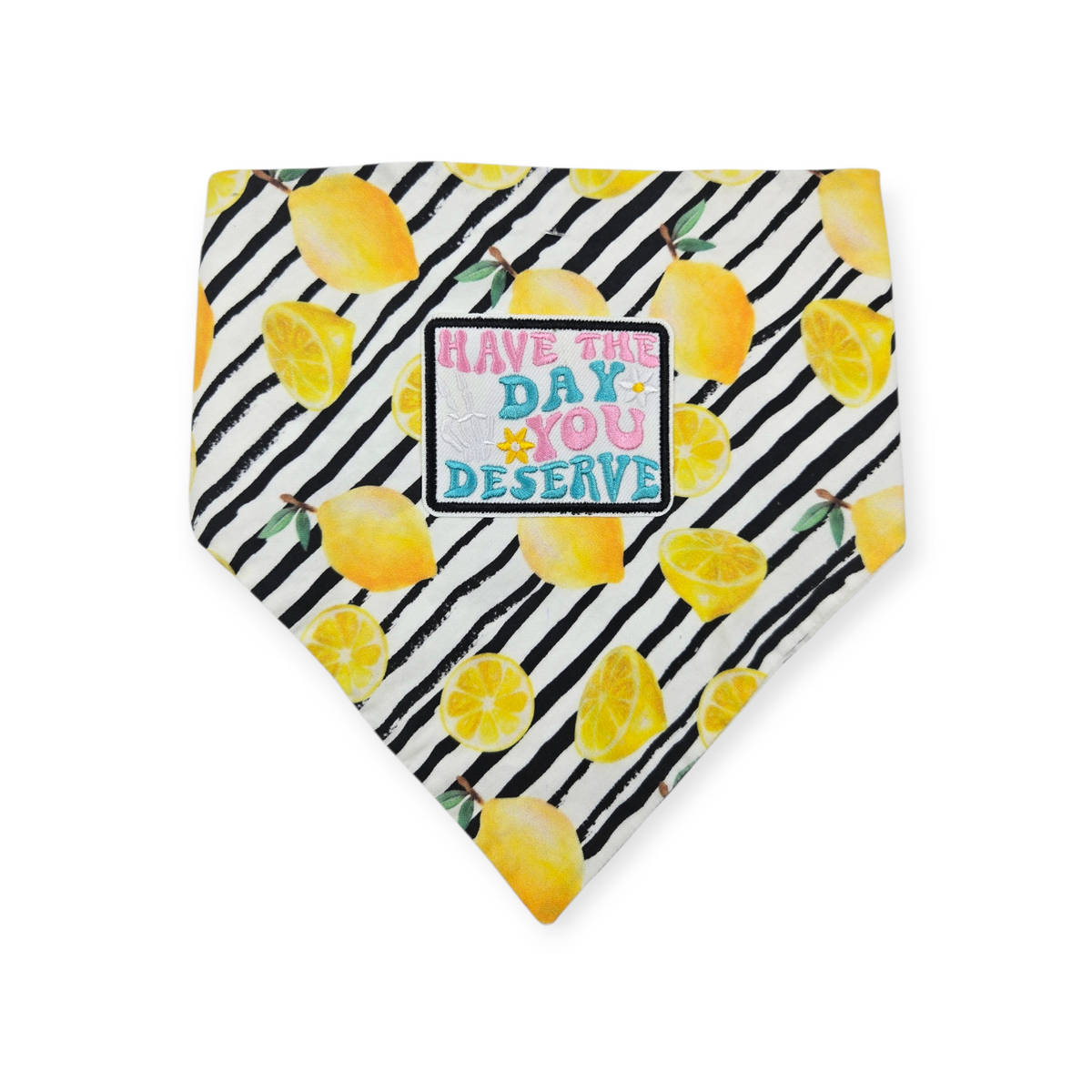 Watercolor Lemons/Black & White Plaid Slip-on Scrunchie Bandana (Large)