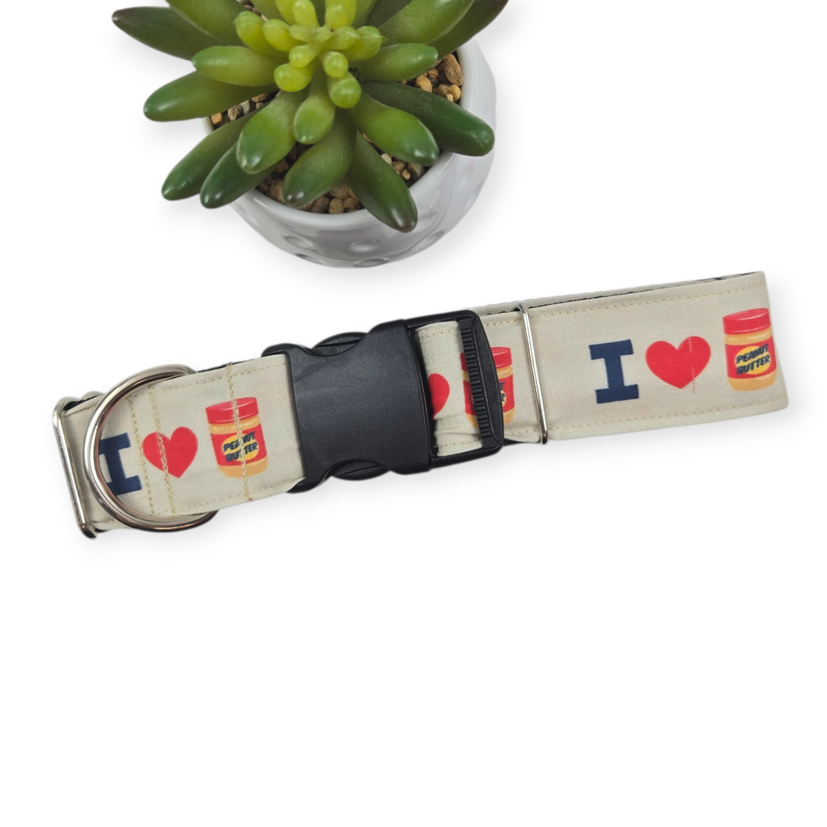 I <3 PB on tan Dog Collar (X-Large, 1.5" wide)