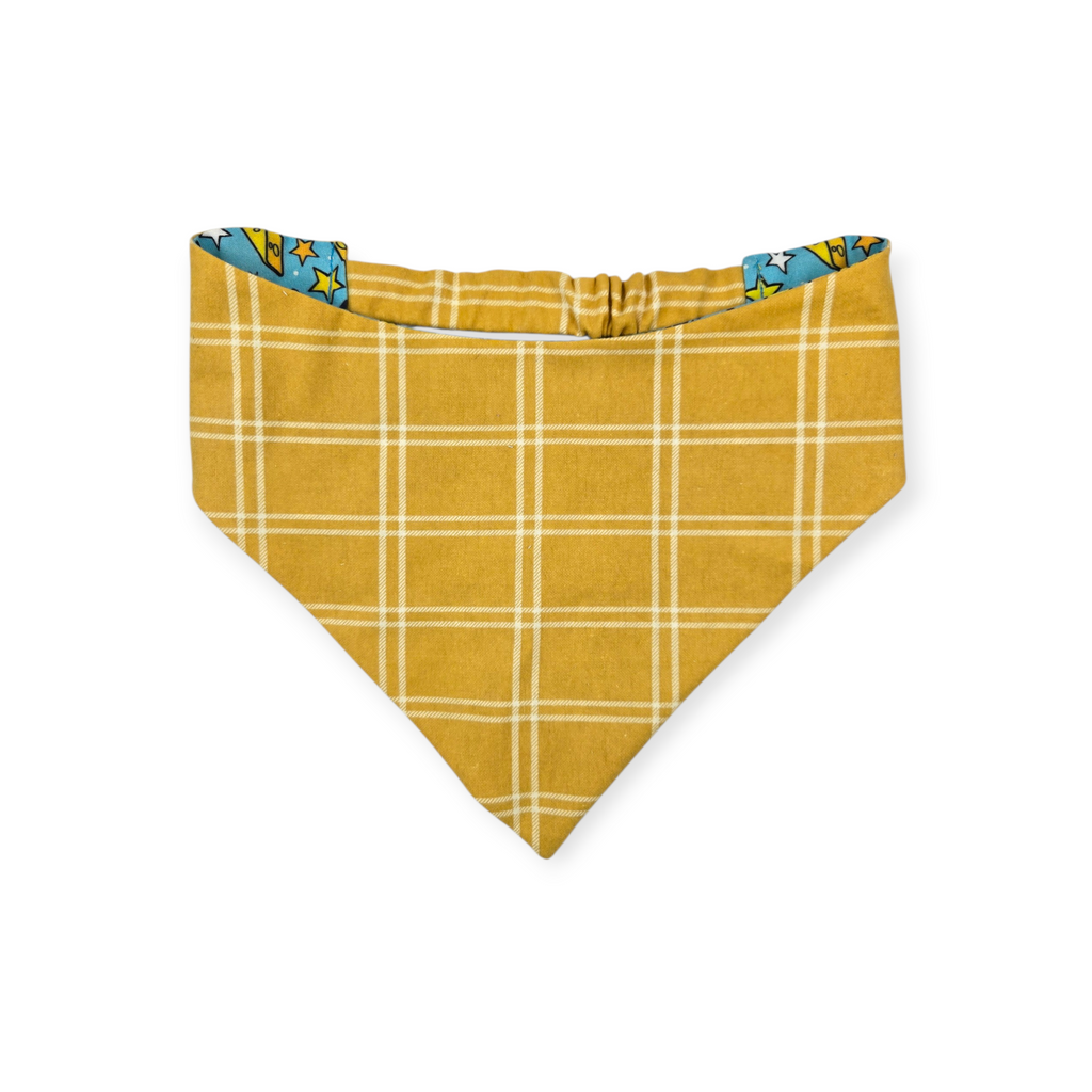 Sweet Dreams/Mustard Plaid Reversible Slip-on Scrunchie Bandana (Large)
