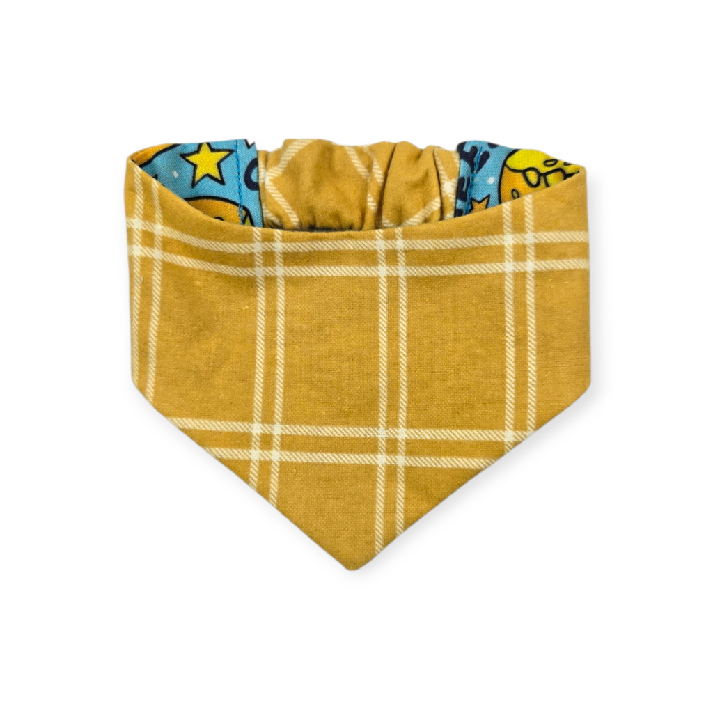 Sweet Dreams/Mustard Plaid Reversible Slip-on Scrunchie Bandana (Small)