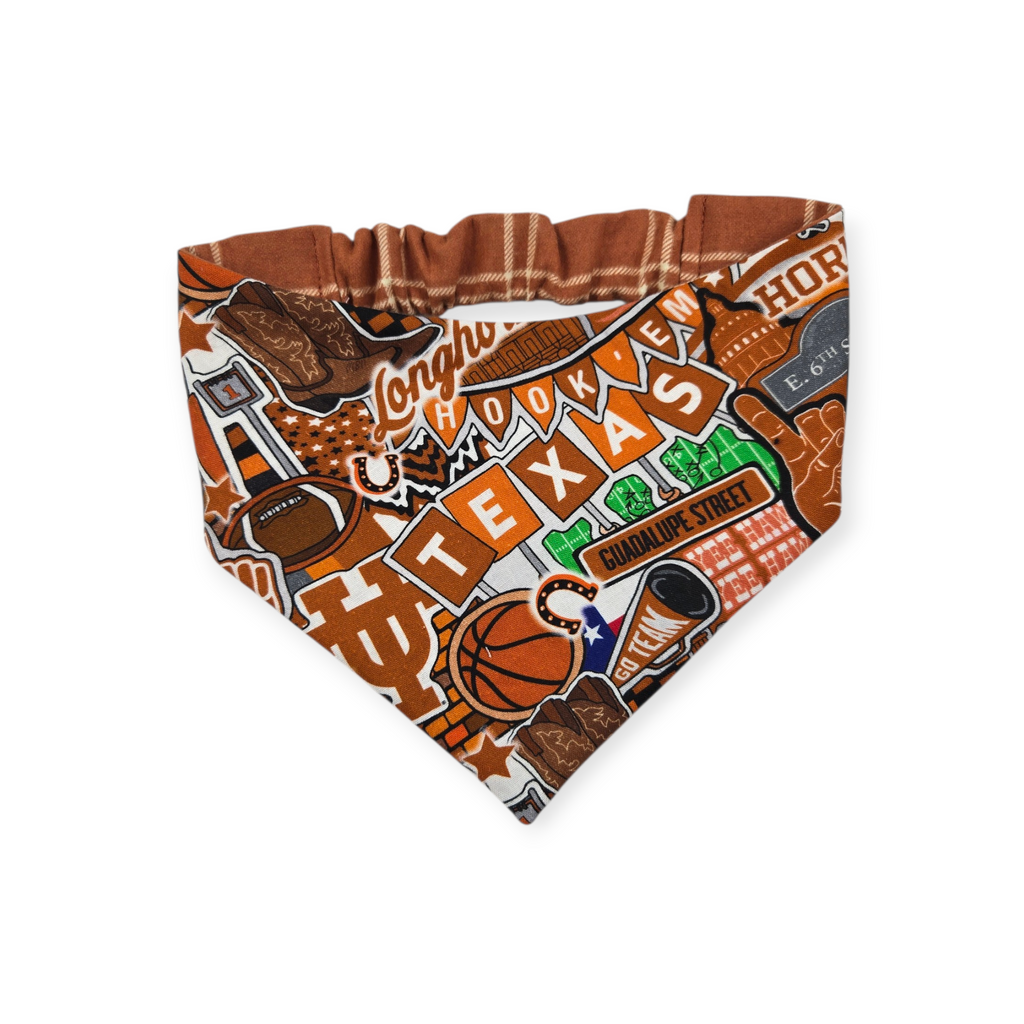 Longhorns Doodles/Orange Plaid Slip-on Scrunchie Bandana (Medium)